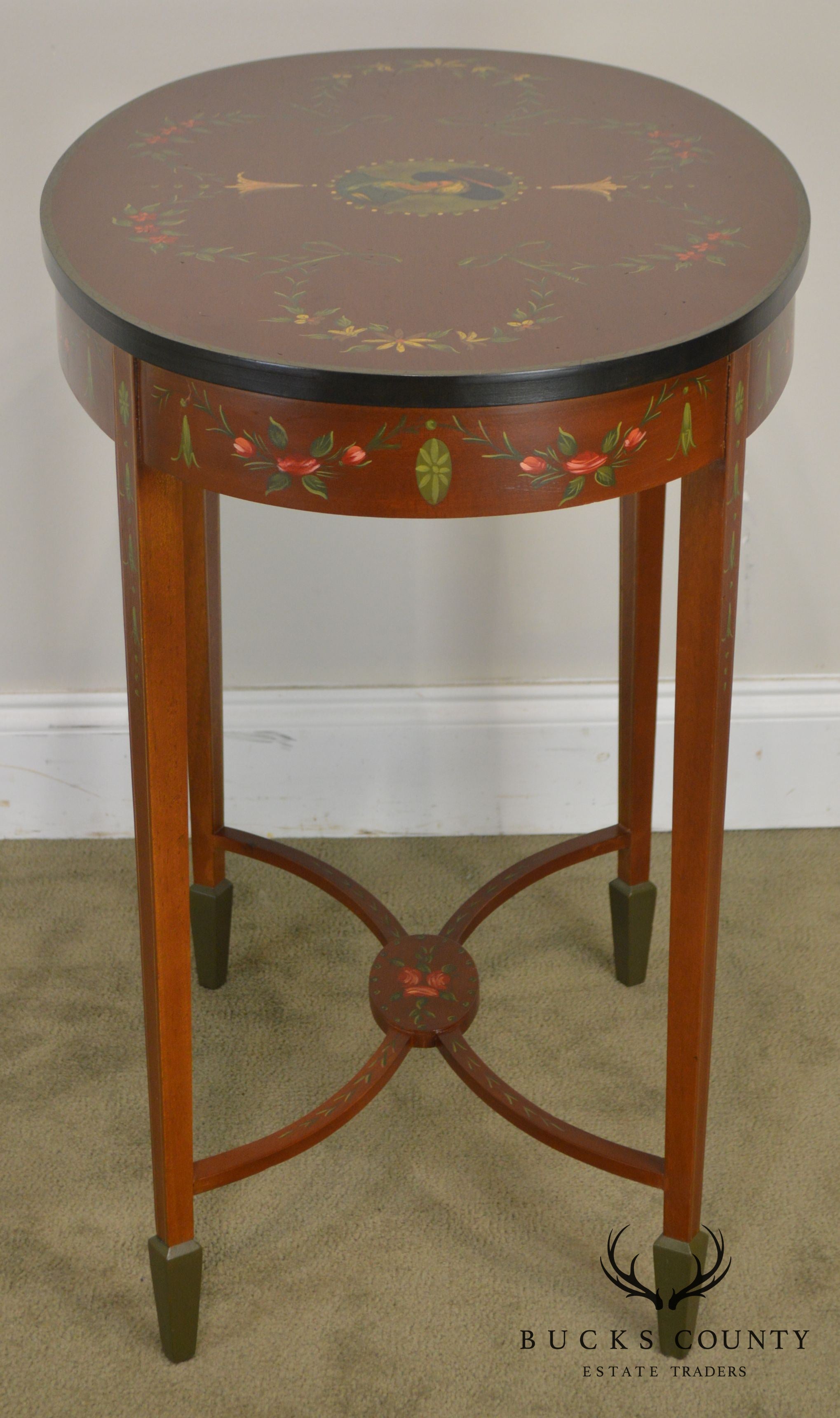 Adams Style Hand Painted Decorated Oval Side Table by Banks, Coldstone Co.