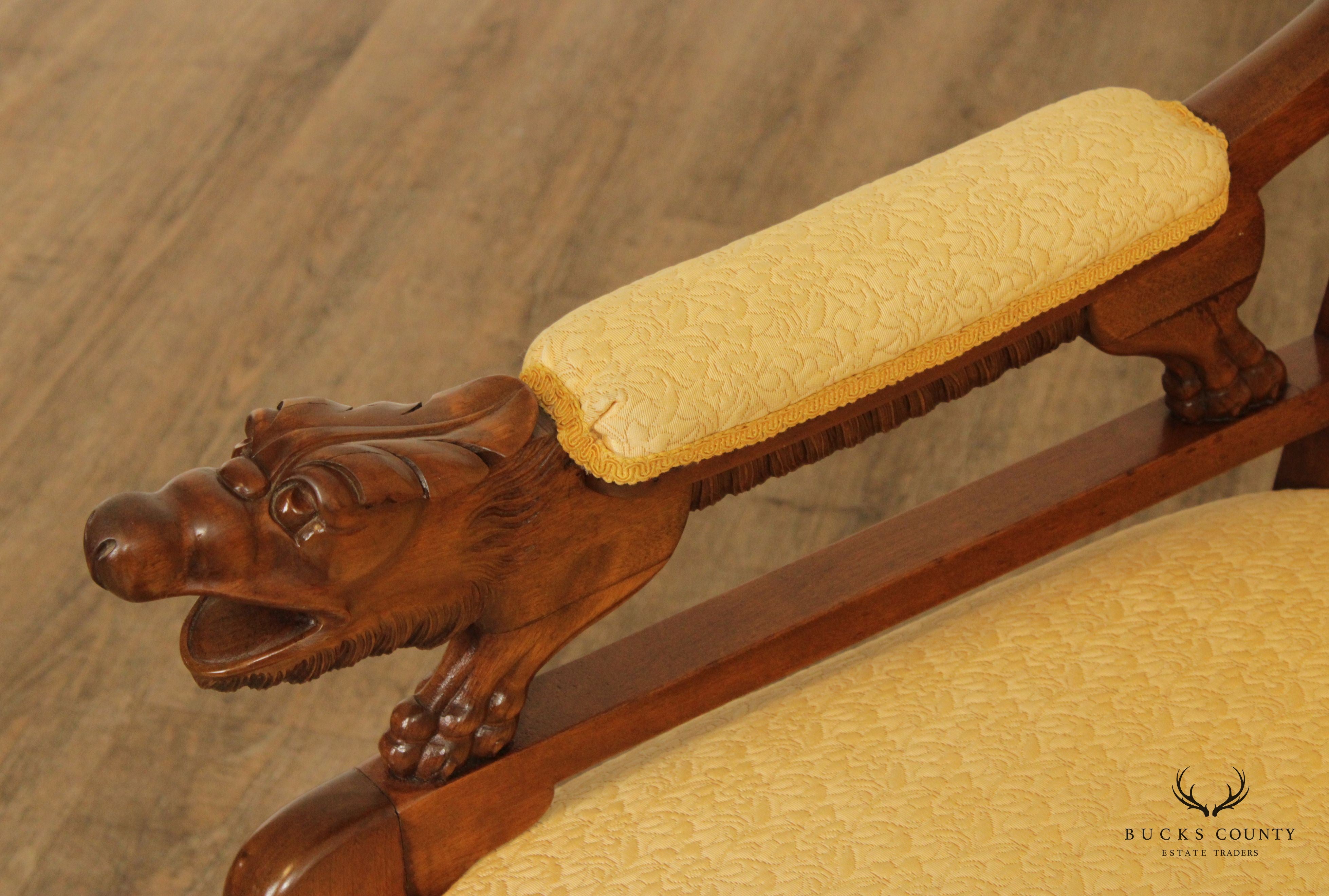 Antique French Empire Style Carved Maple and Beech Fauteuil Armchair