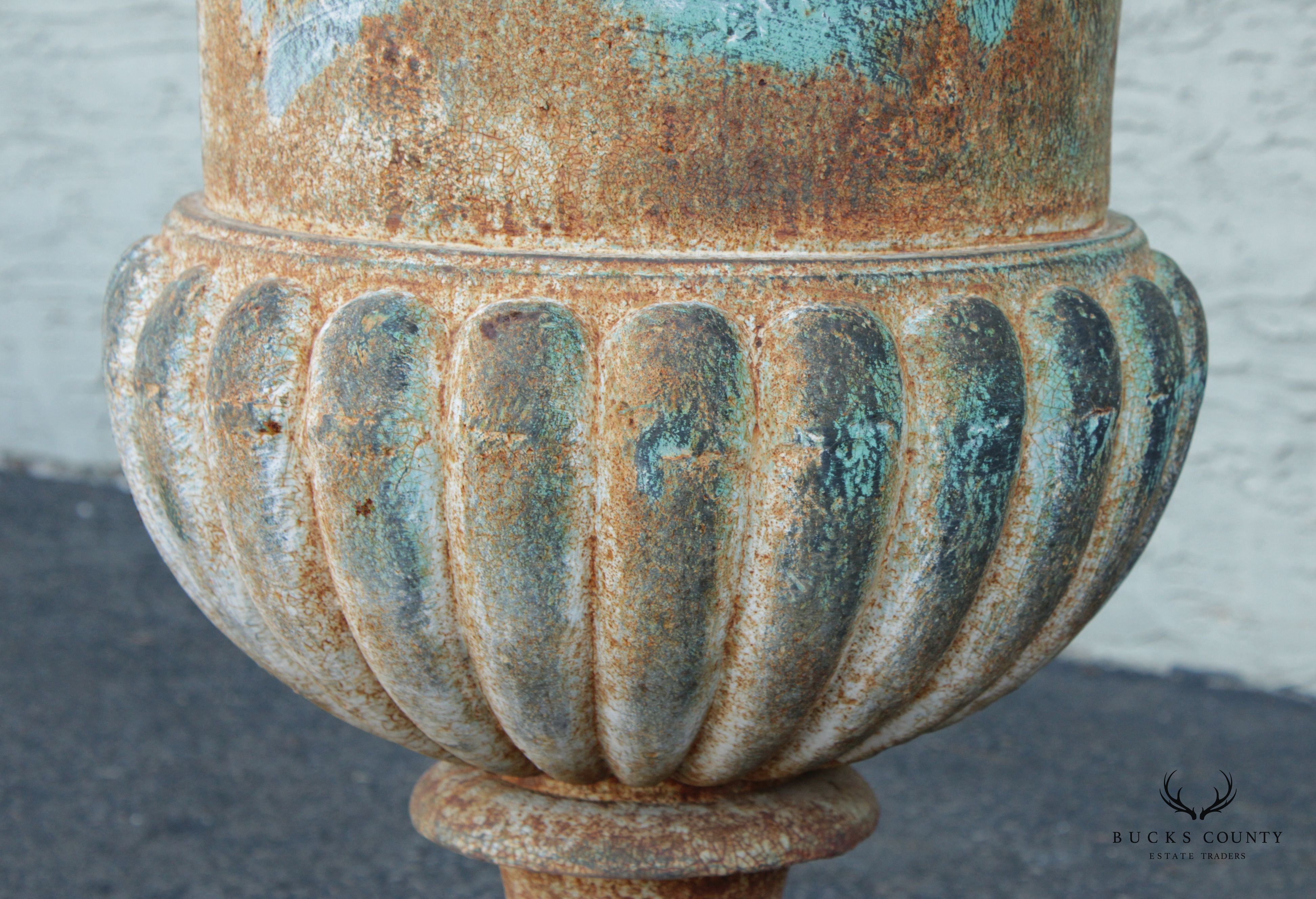 French Style Large Verdigris Cast Iron Garden Urn Planter