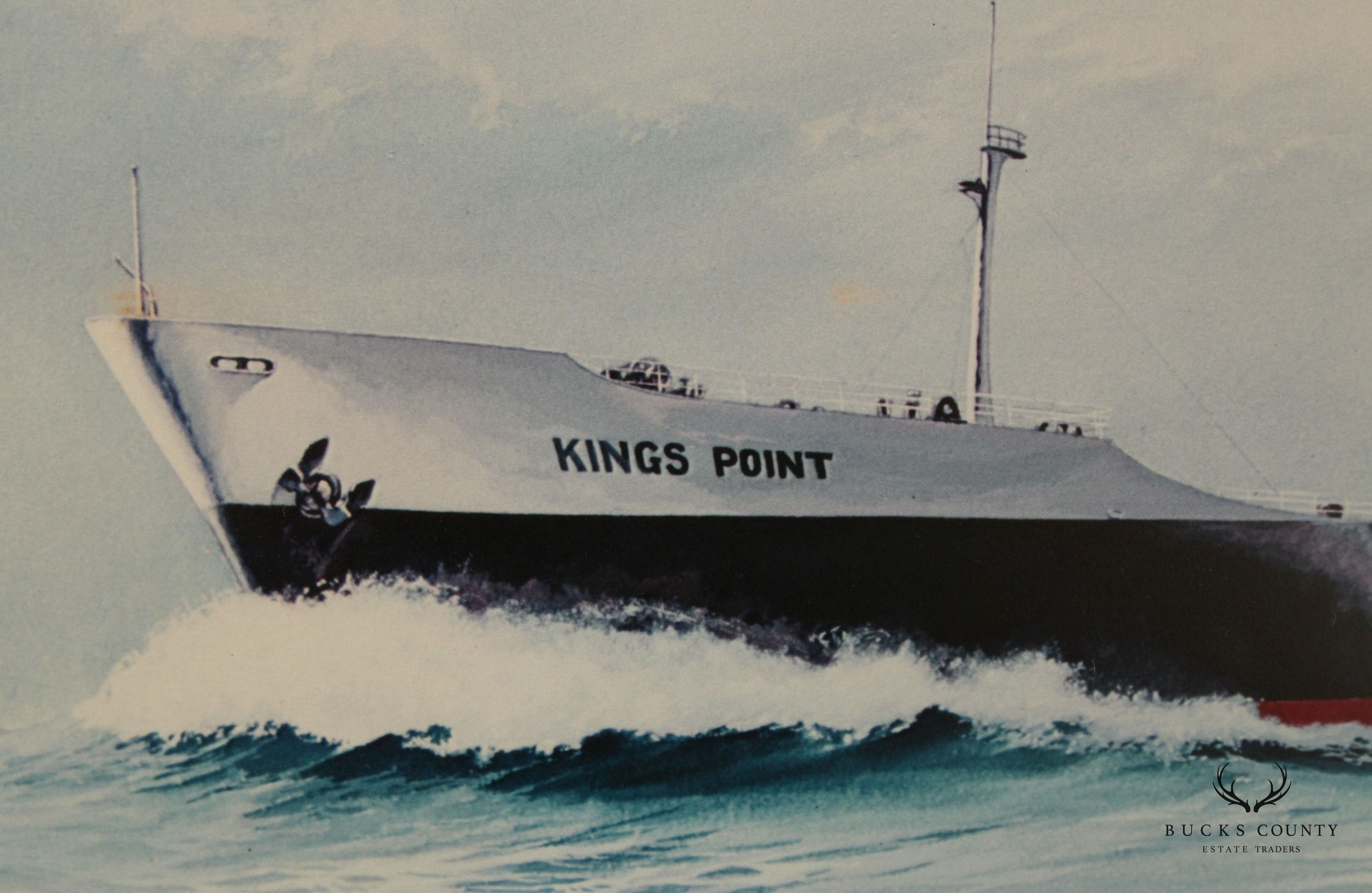 Vintage 20th C. S.S. Kings Port Maritime Watercolor Print, Signed 'Matthews'