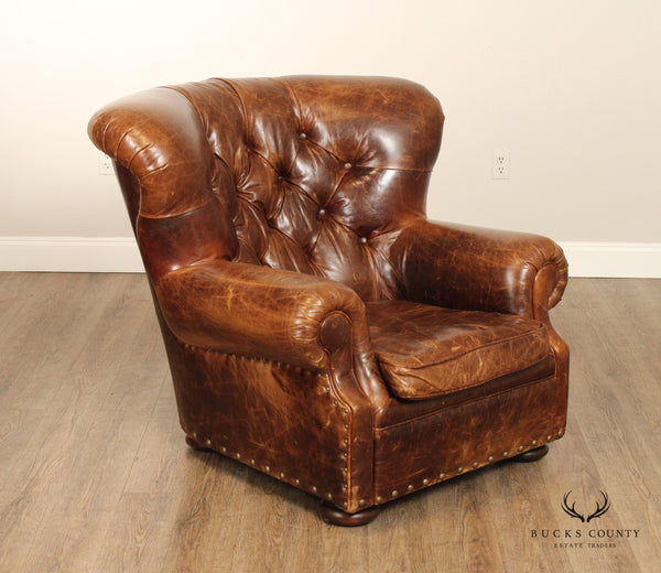 Restoration Hardware Quality Pair of Tufted Leather Churchill Club Cha