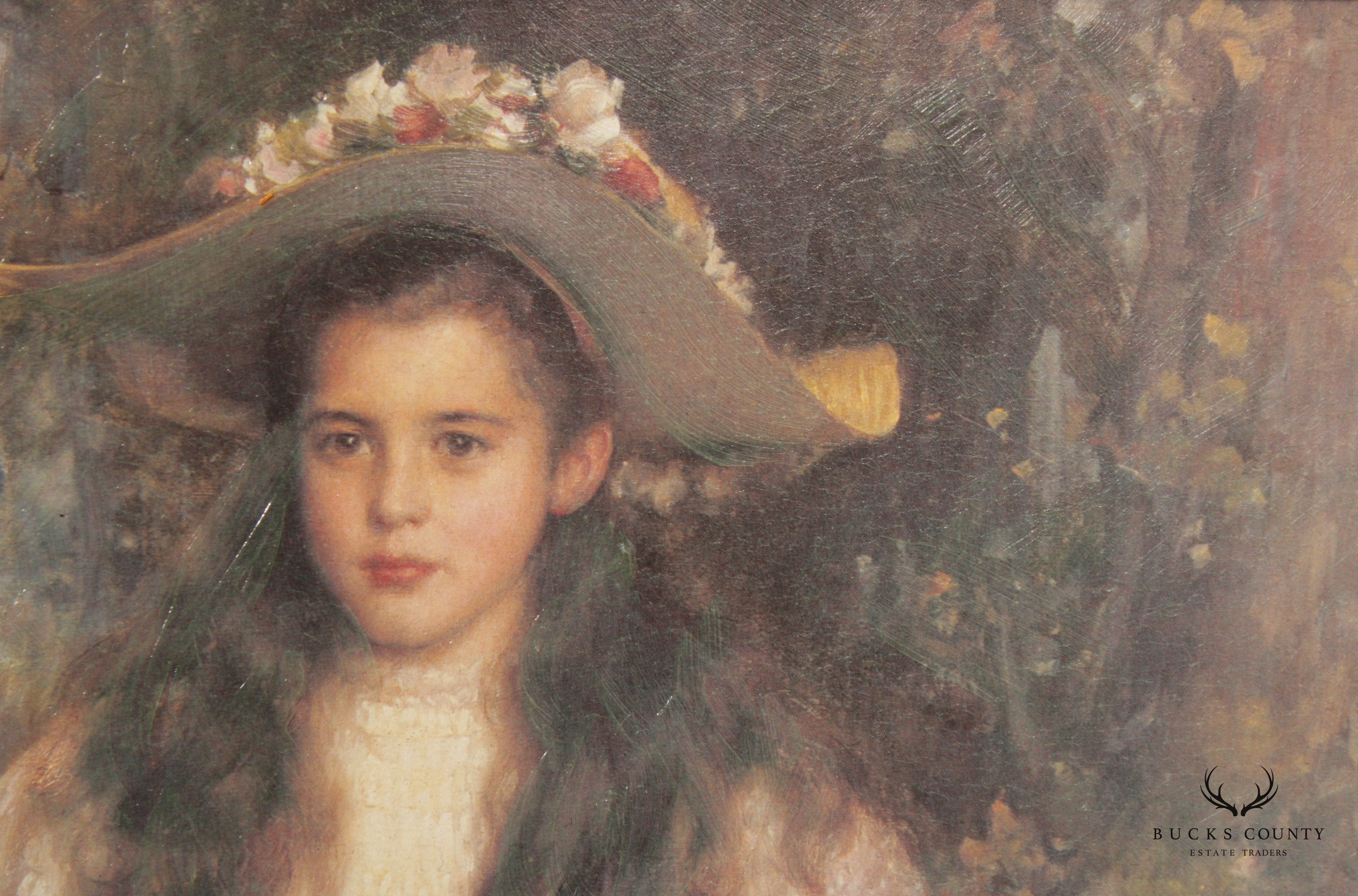 Vintage Framed Victorian Portrait of Two Sisters Fine Art Print, After Robert Edward Morrison