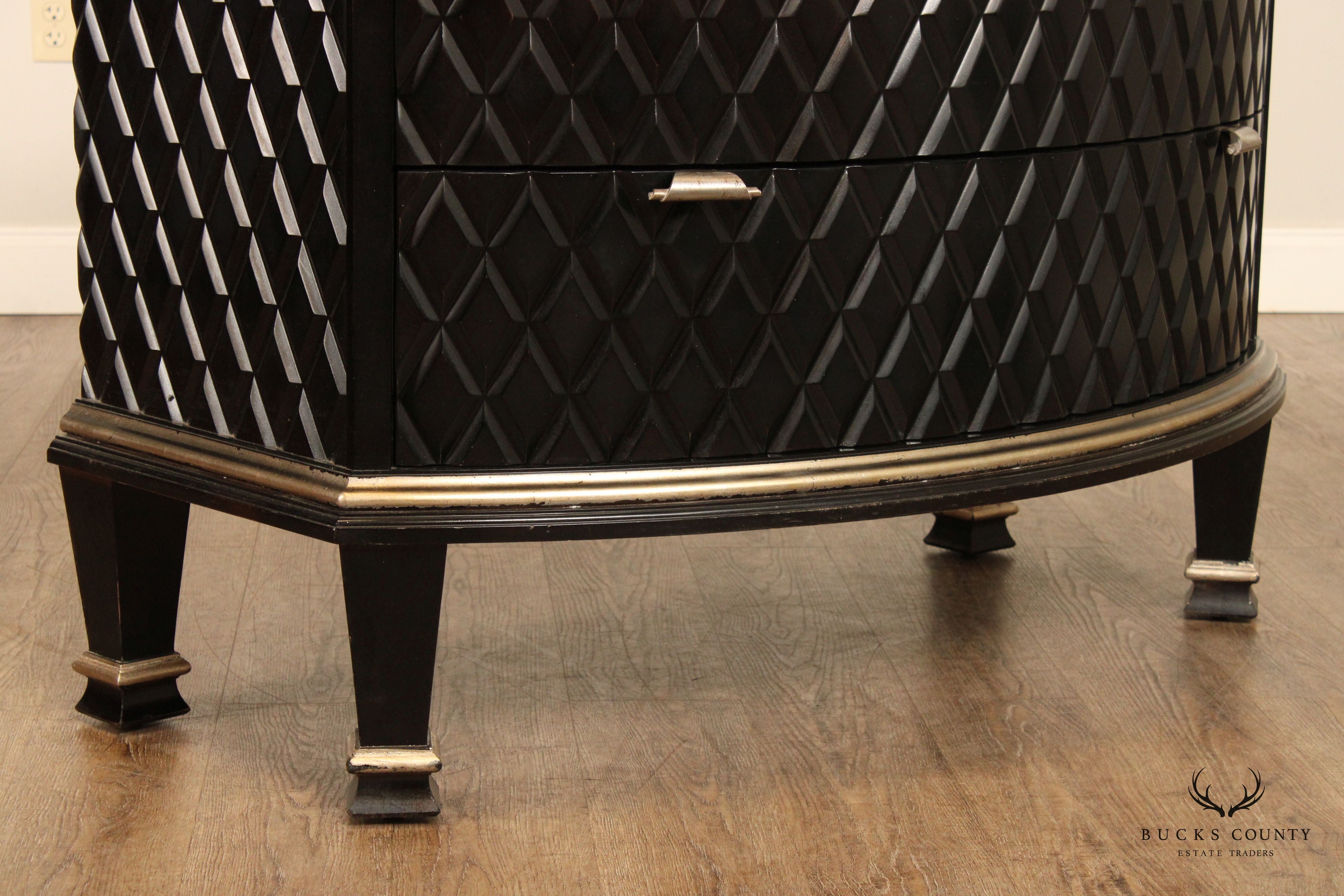 Century Omni Collection Contemporary Pair of Bow Front Ebonized Chests