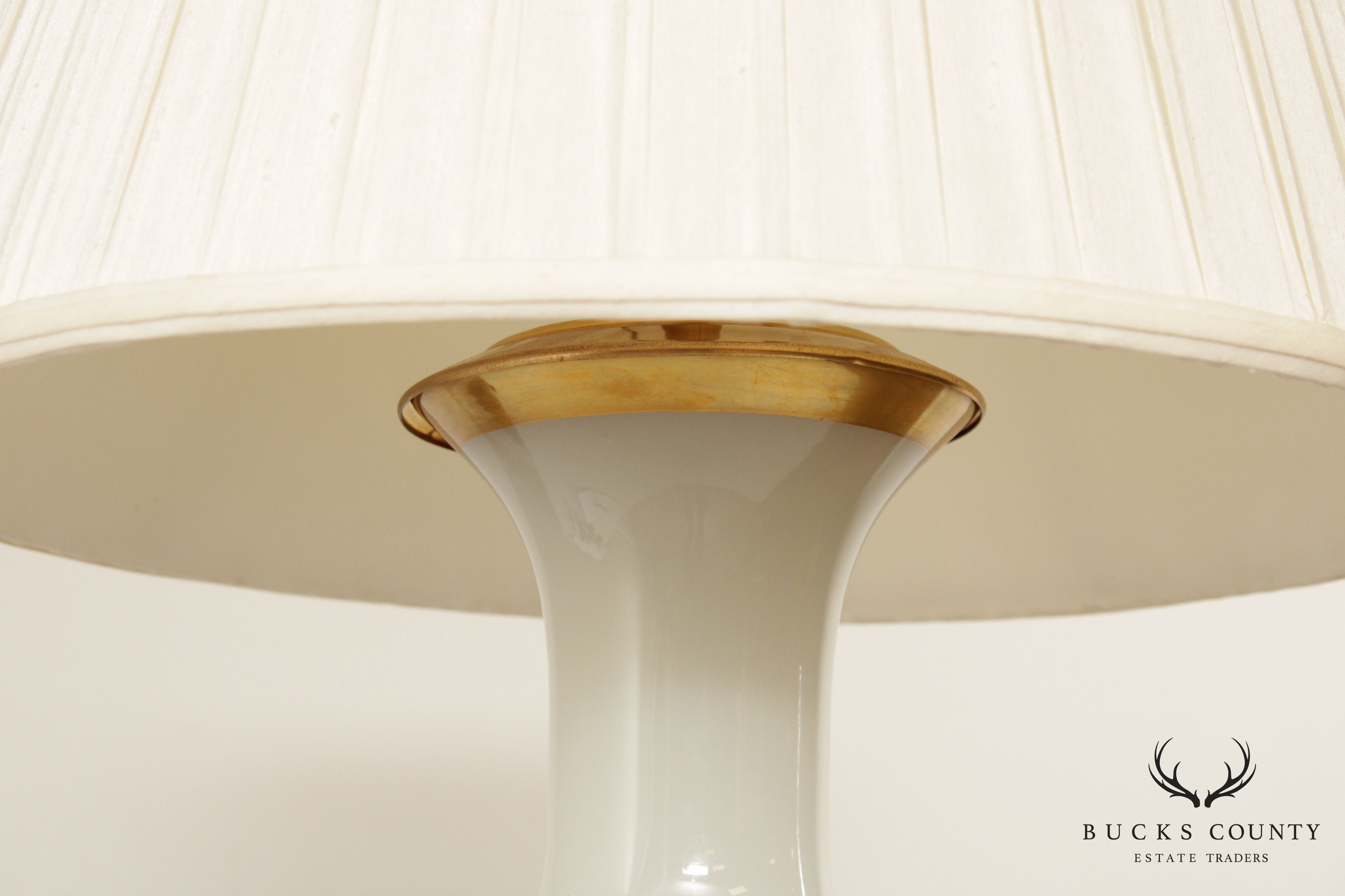 Neoclassical Opaque and Partial Gilt Urn Form Glass Table Lamp