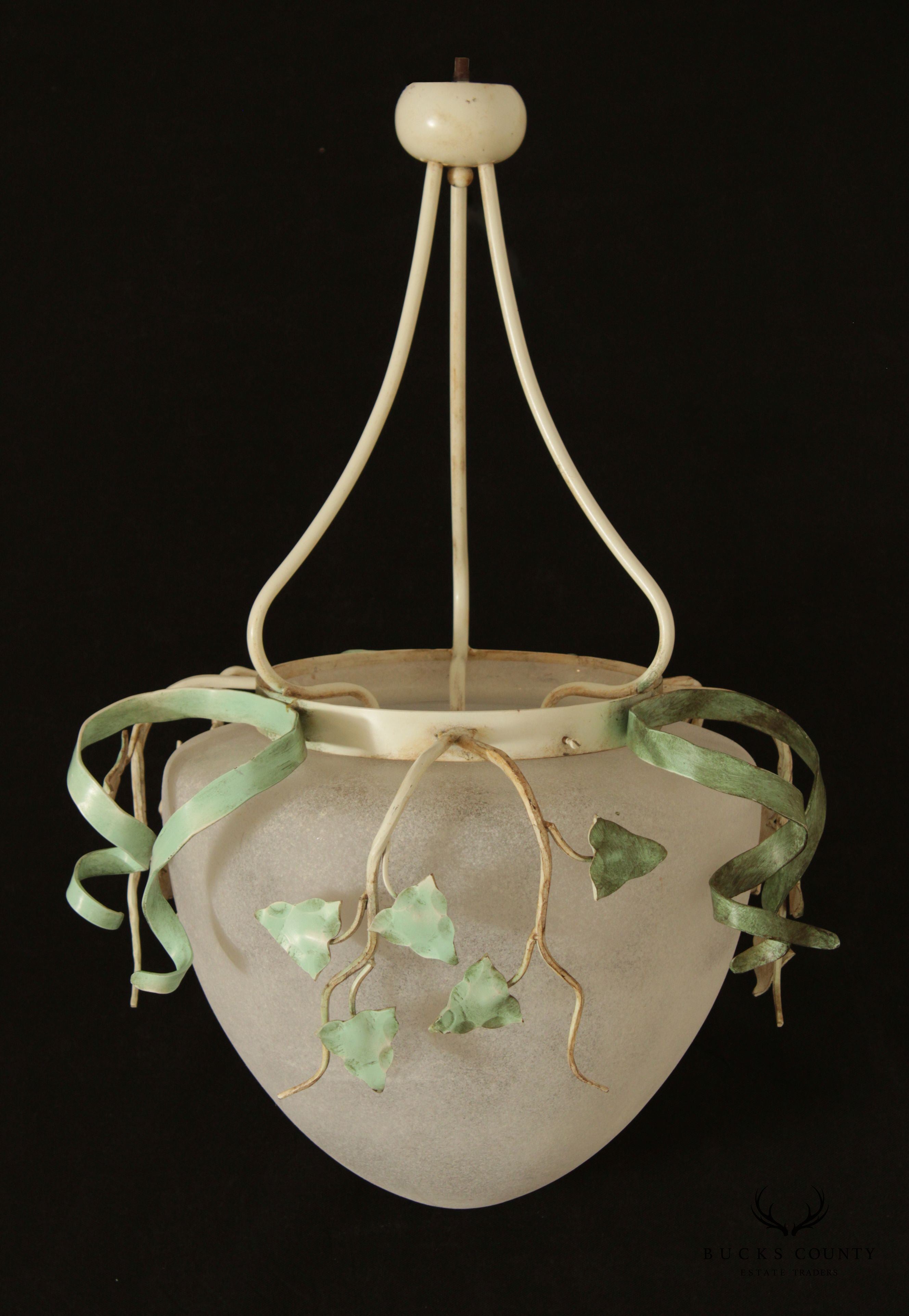 Tuscan Style Frosted Glass Tole Ware Chandelier