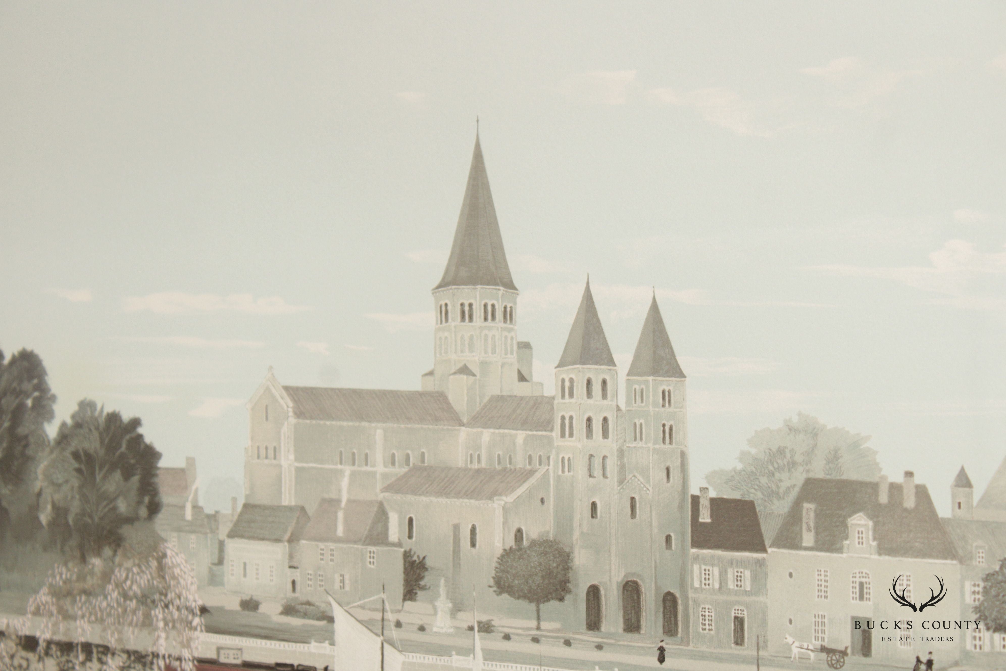 Michel Delacroix 'L'abbaye de Paray le Monial' Lithograph Print, Custom Framed