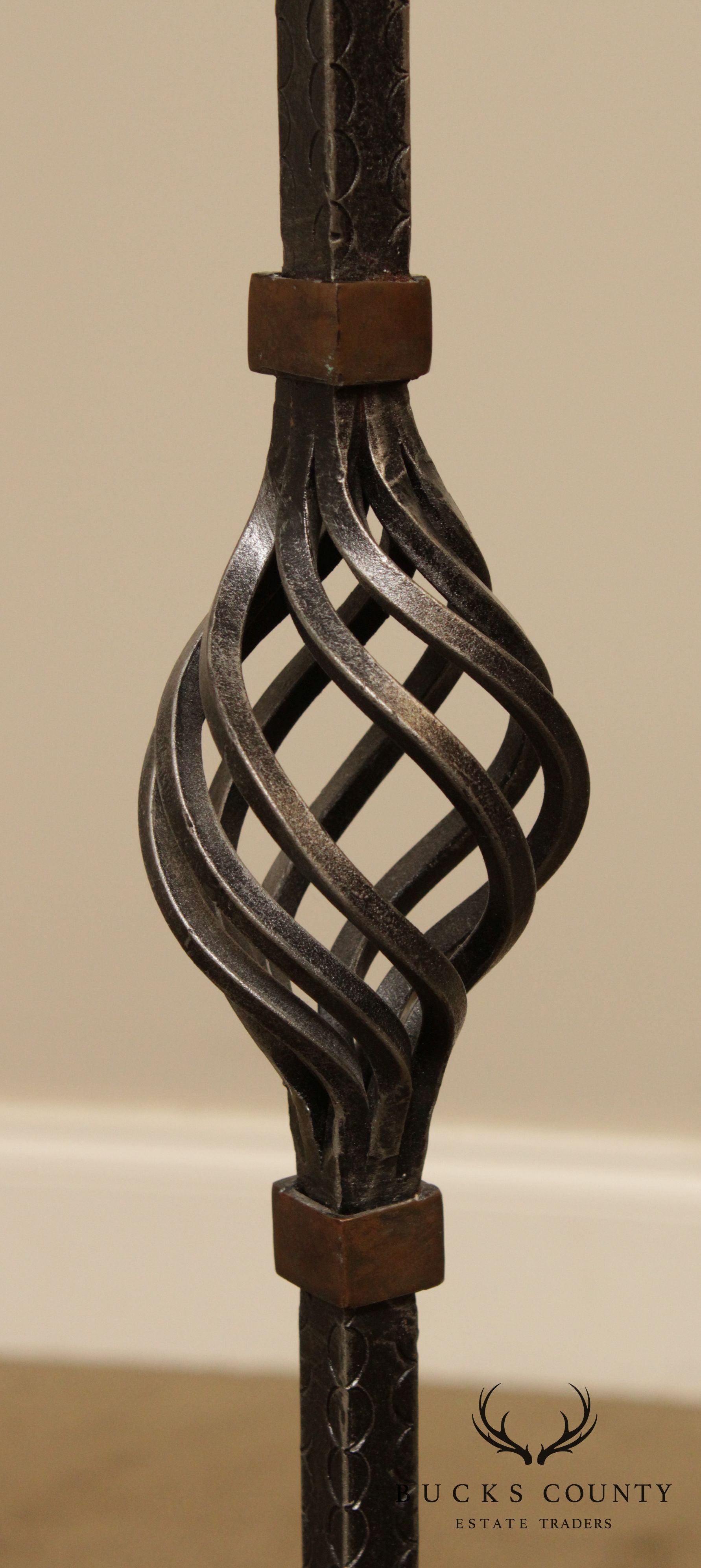 Spanish Renaissance Style Pair Forged Iron Candle Stands