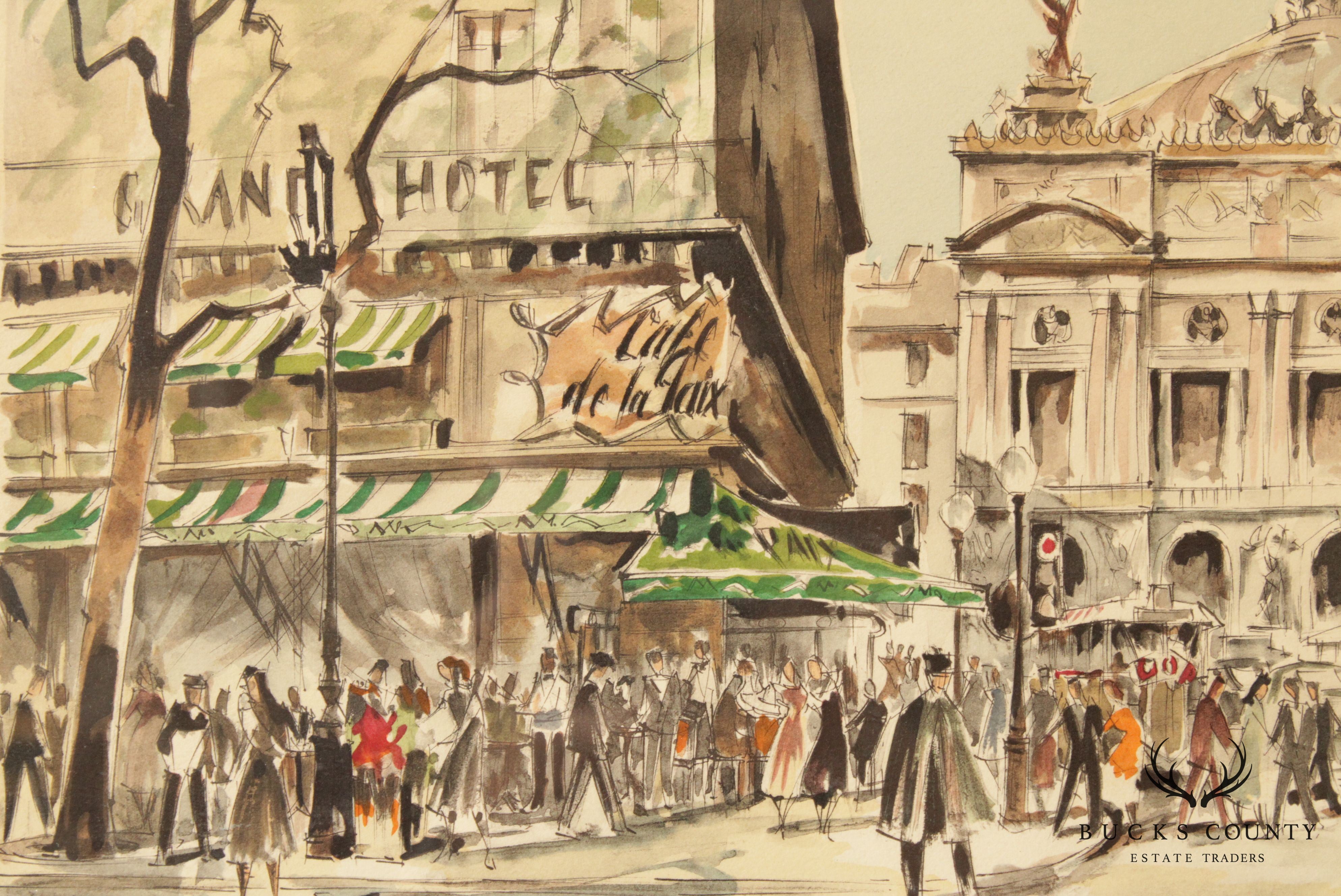 Franz Herbelot Parisian Cafe Street Scene Lithograph