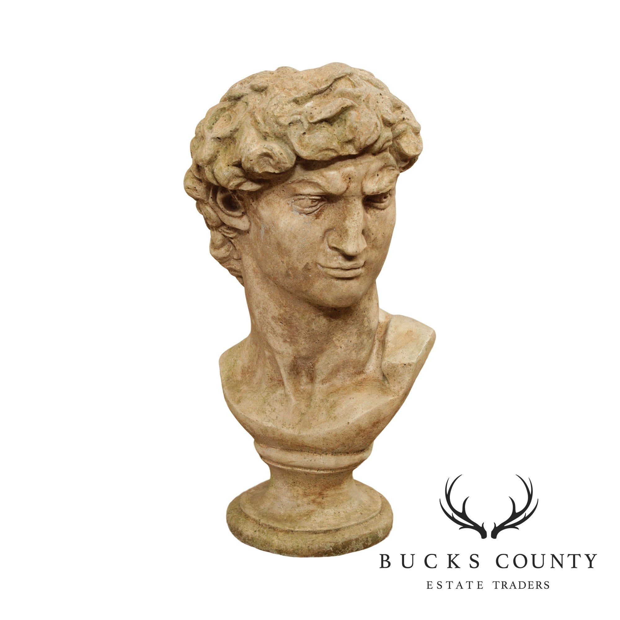 Vintage Cast Stone Garden Bust of Michelangelo's David