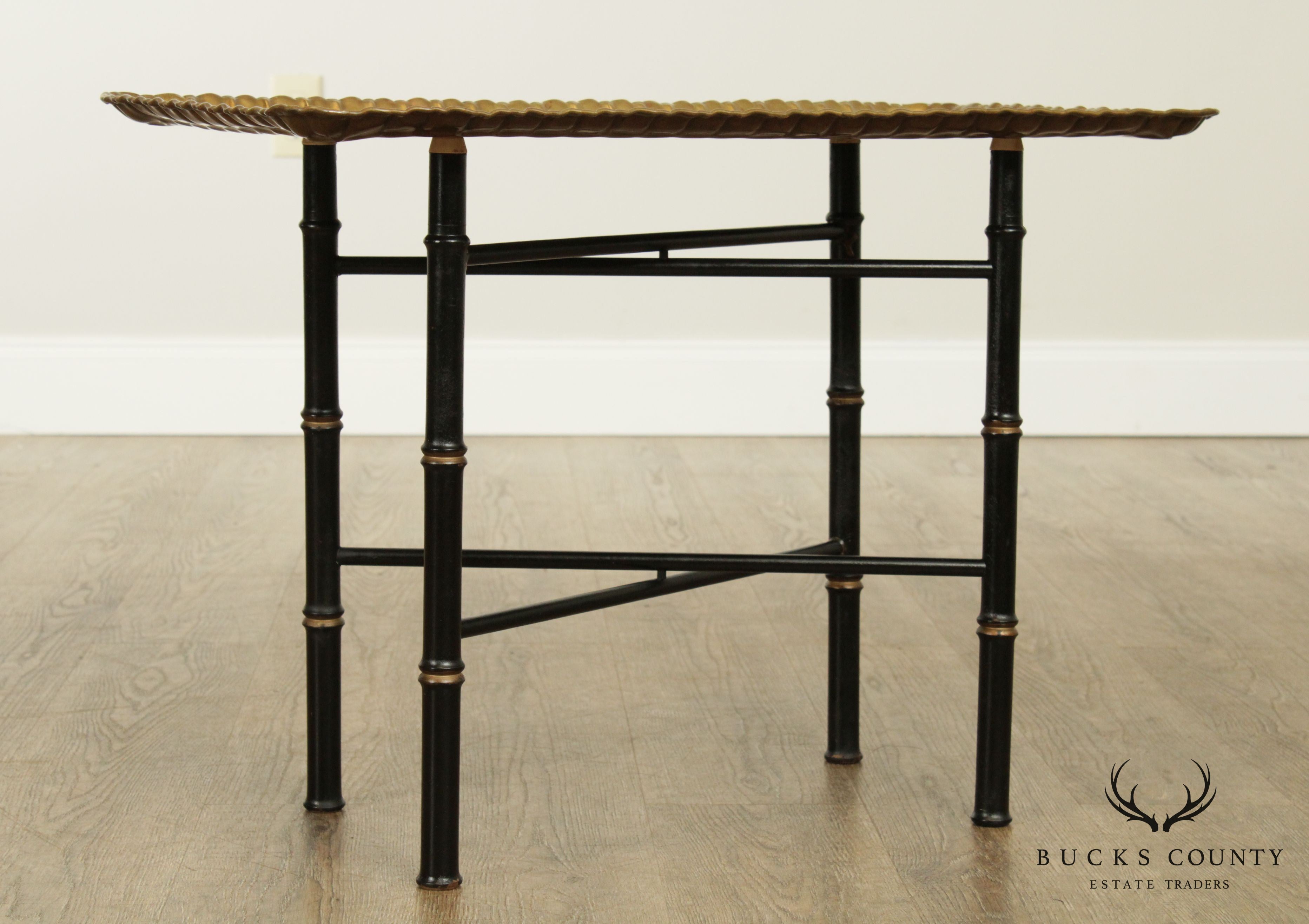 Vintage Faux Bamboo Brass Tray Top Coffee Table