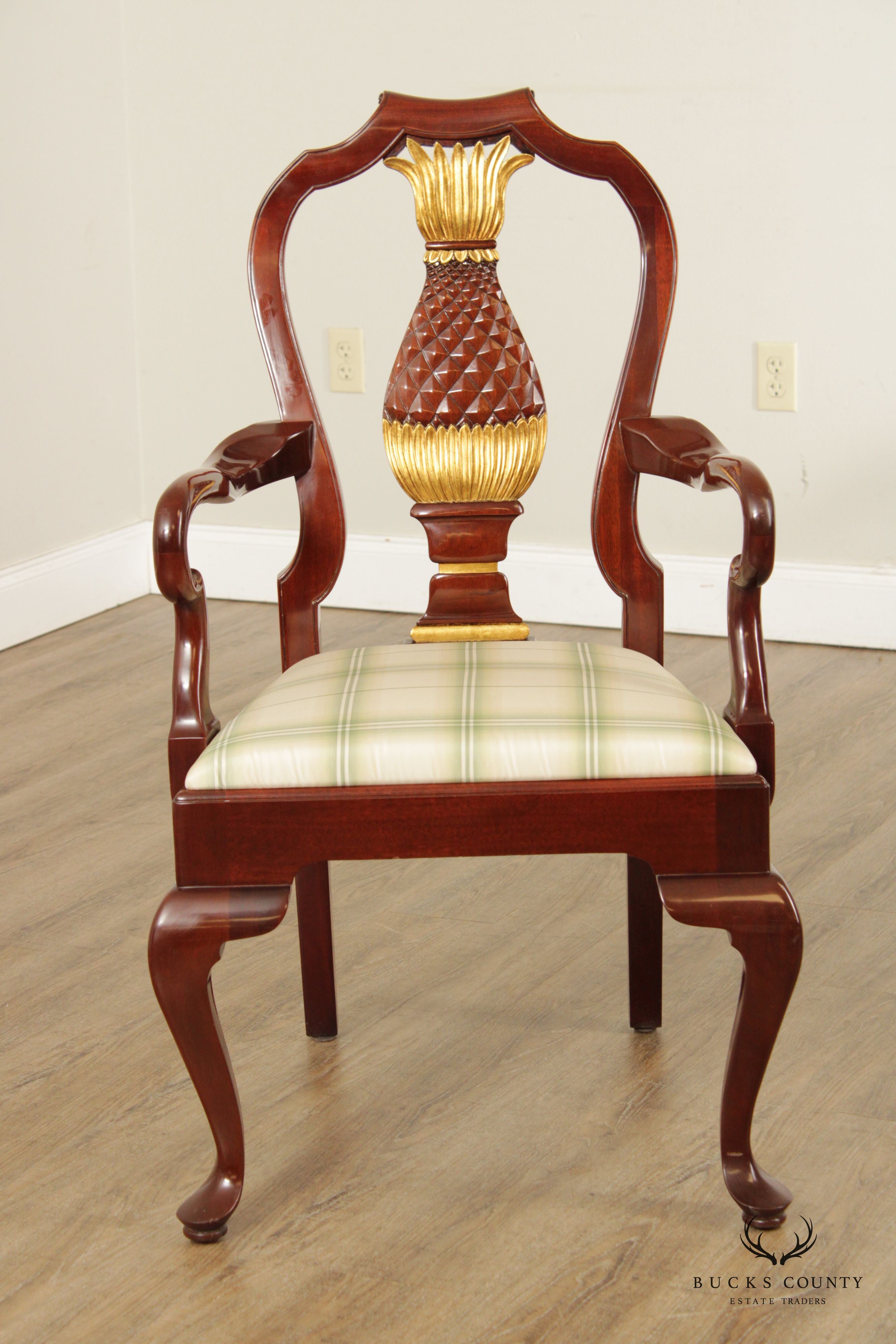 Kindel Pair Parcel Gilt Pineapple Carved Mahogany Armchairs