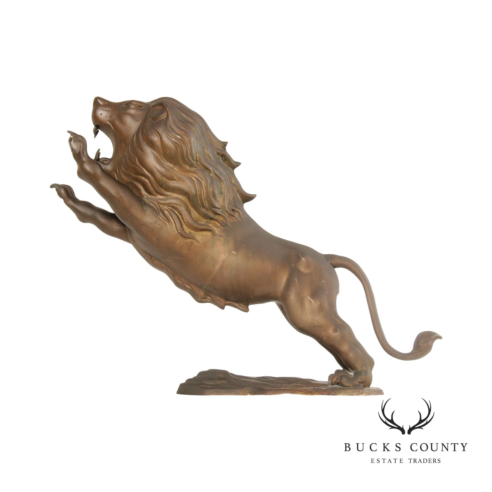 Vintage Charging Lion Cast Brass Statute