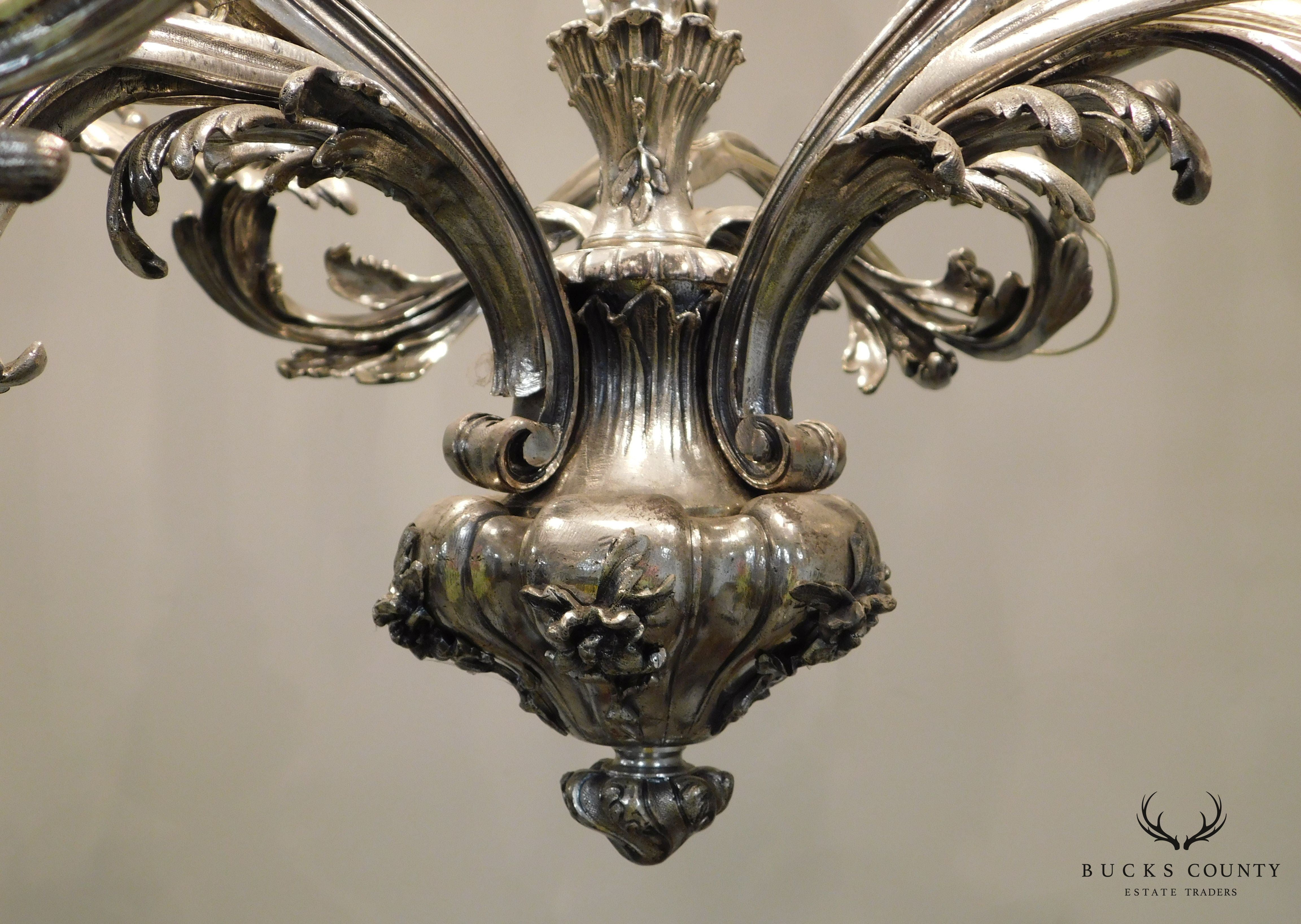 Ten Light Baroque Chandelier Antiqued Silver-Metal Foliate Design