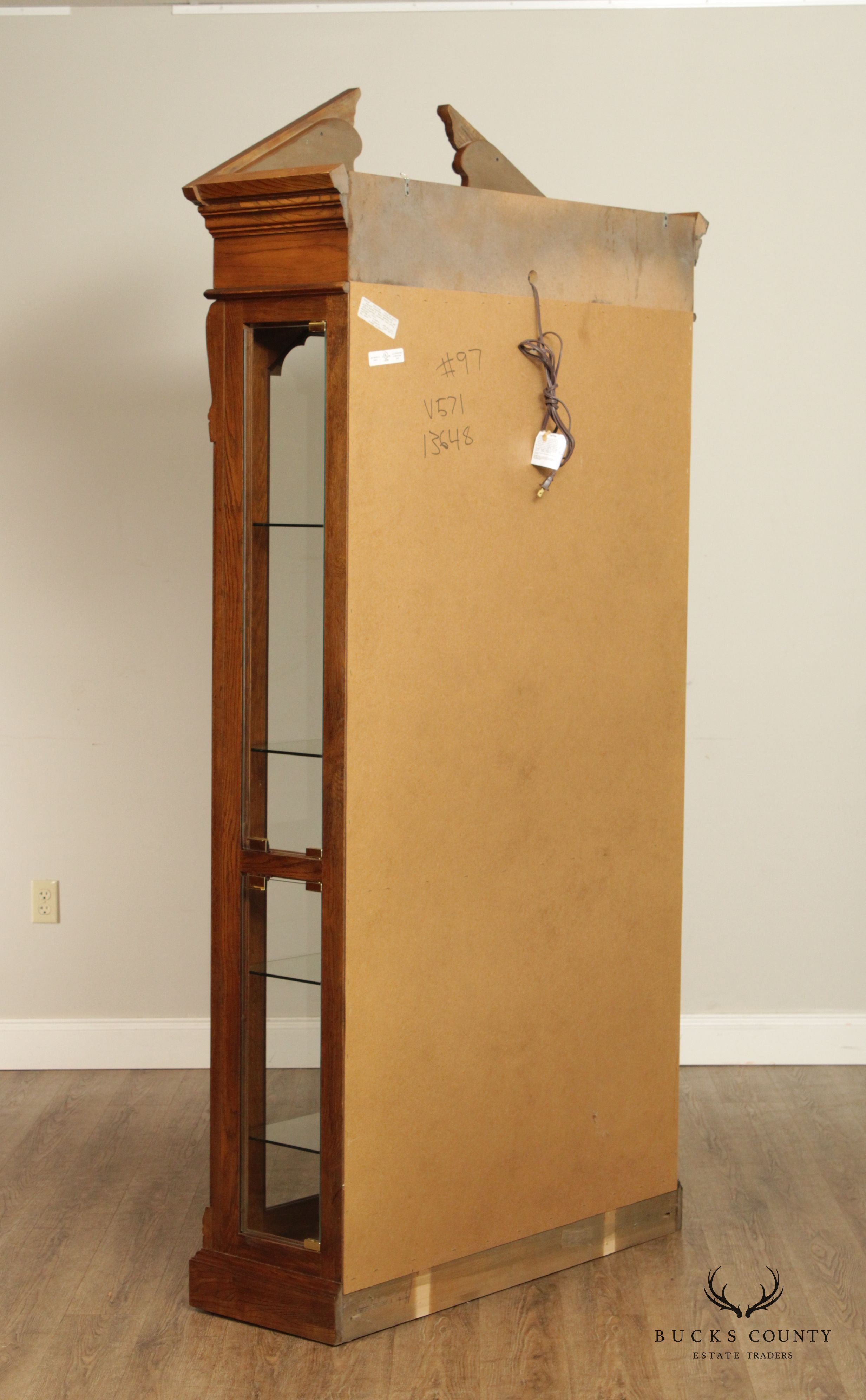 Pulaski Furniture Greek Revival Style Carved Oak Illuminated Display Cabinet