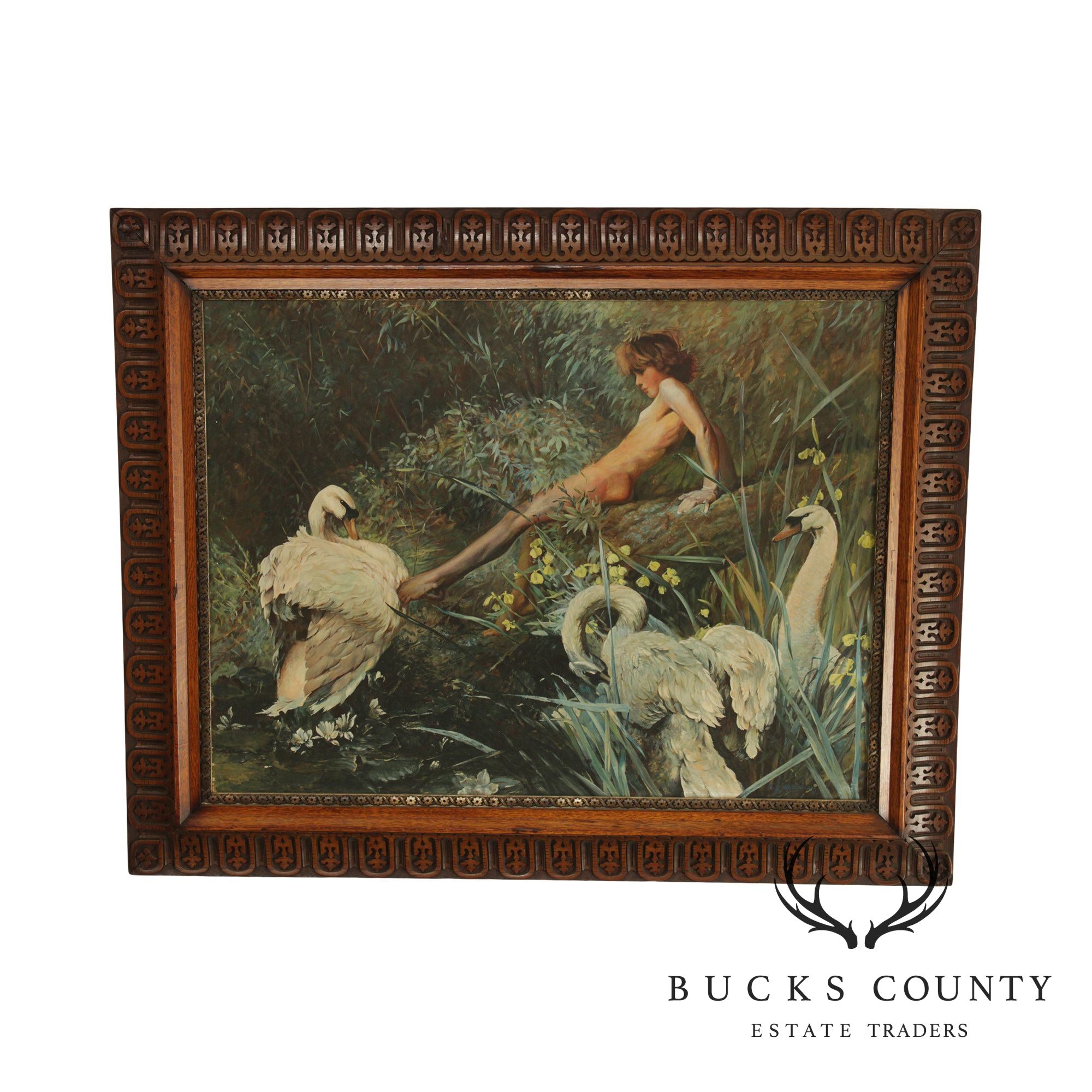 Frank J. Waltrich Oil on Board "Itelena and the Swans" Signed