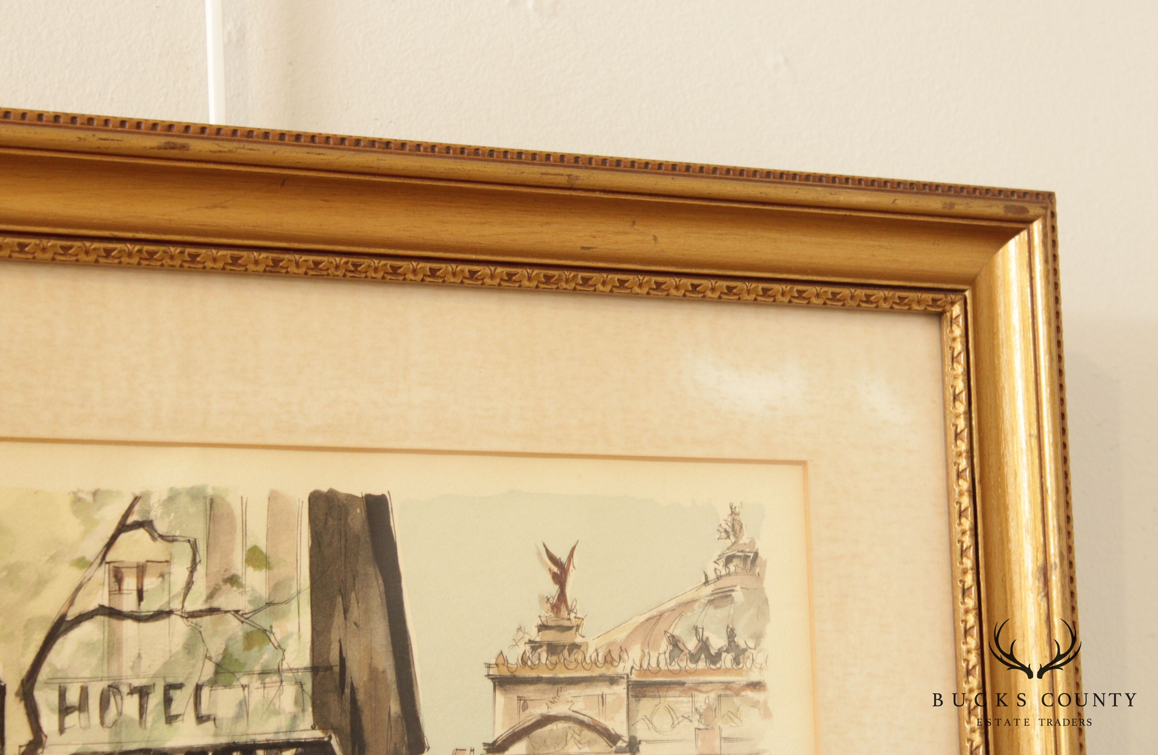 Franz Herbelot Parisian Cafe Street Scene Lithograph