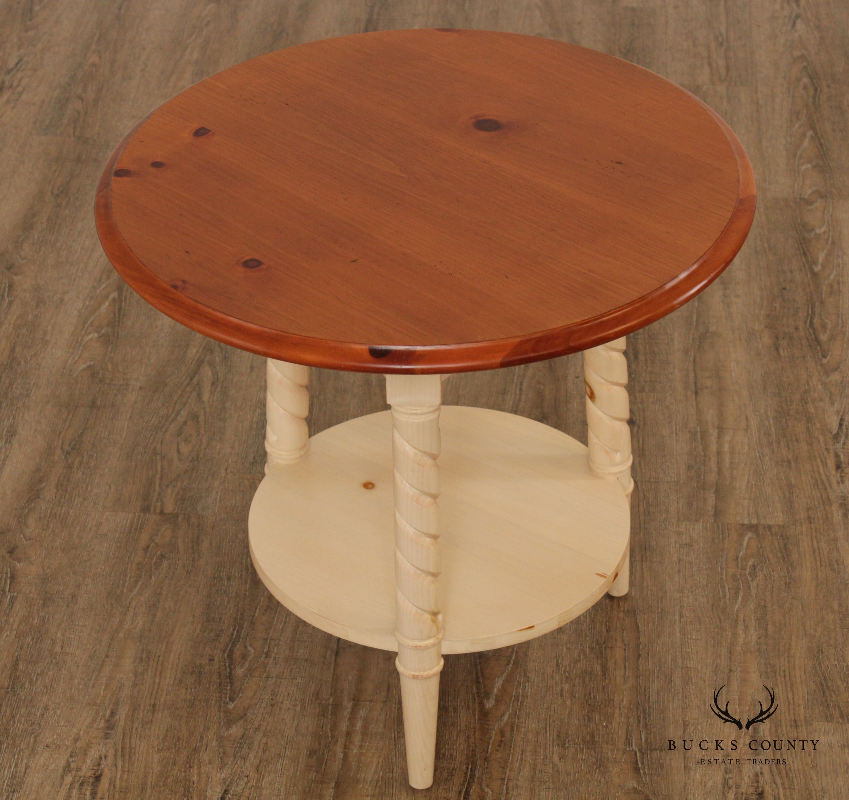 Rustic Vintage Pine Round Side Table