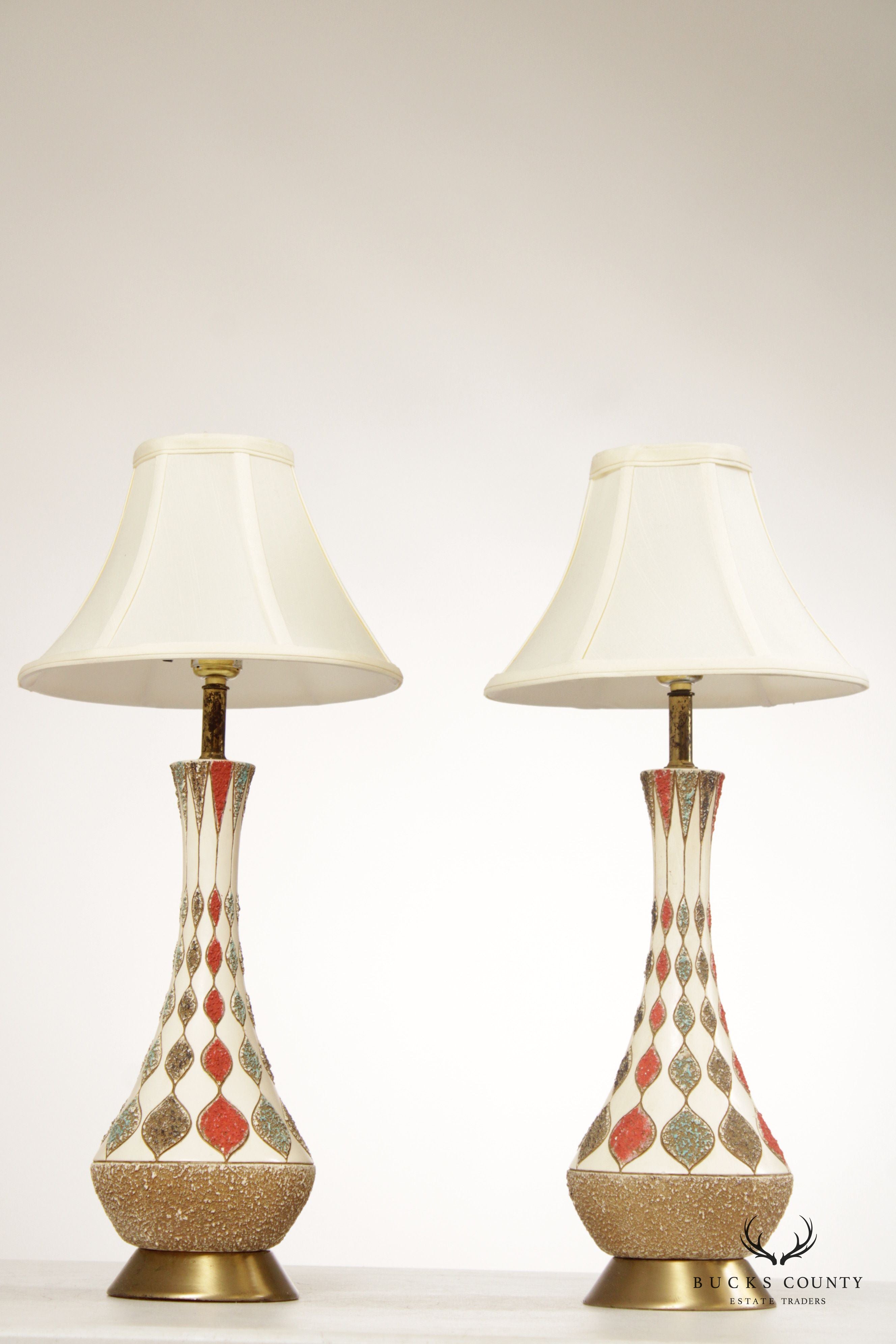 Mid Century Modern Pair of Glazed Ceramic Table Lamps