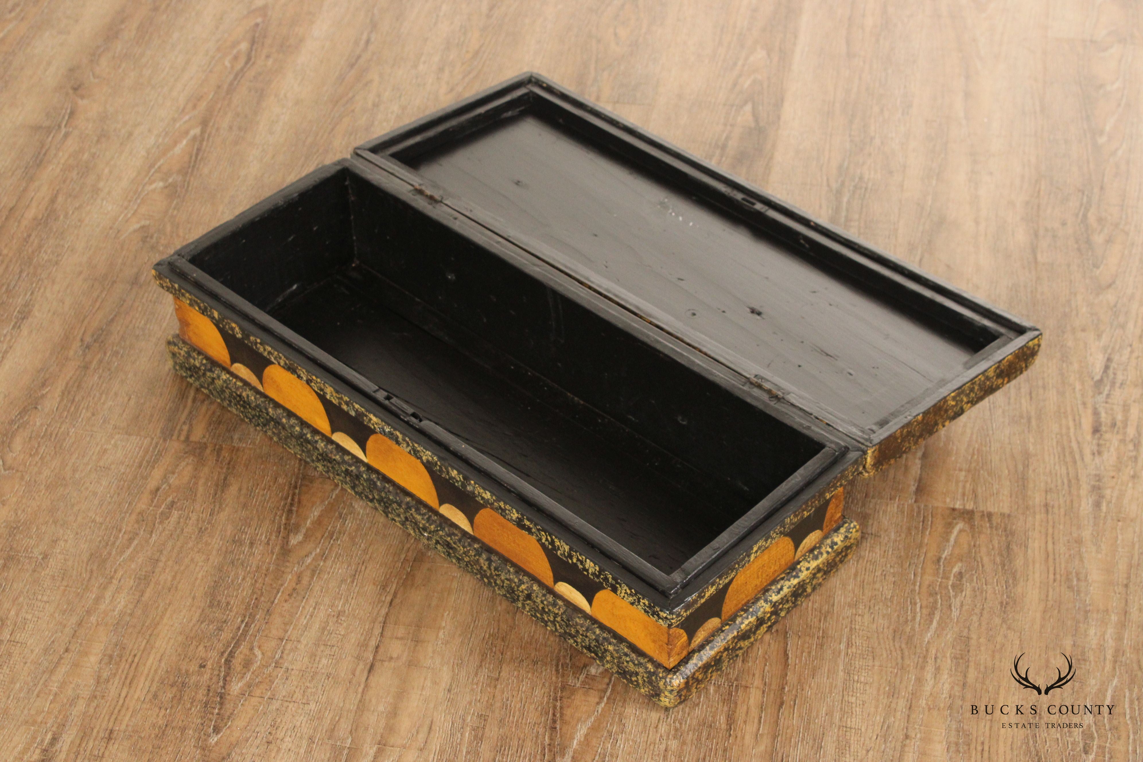 Antique Paint Decorated Wooden Storage Box