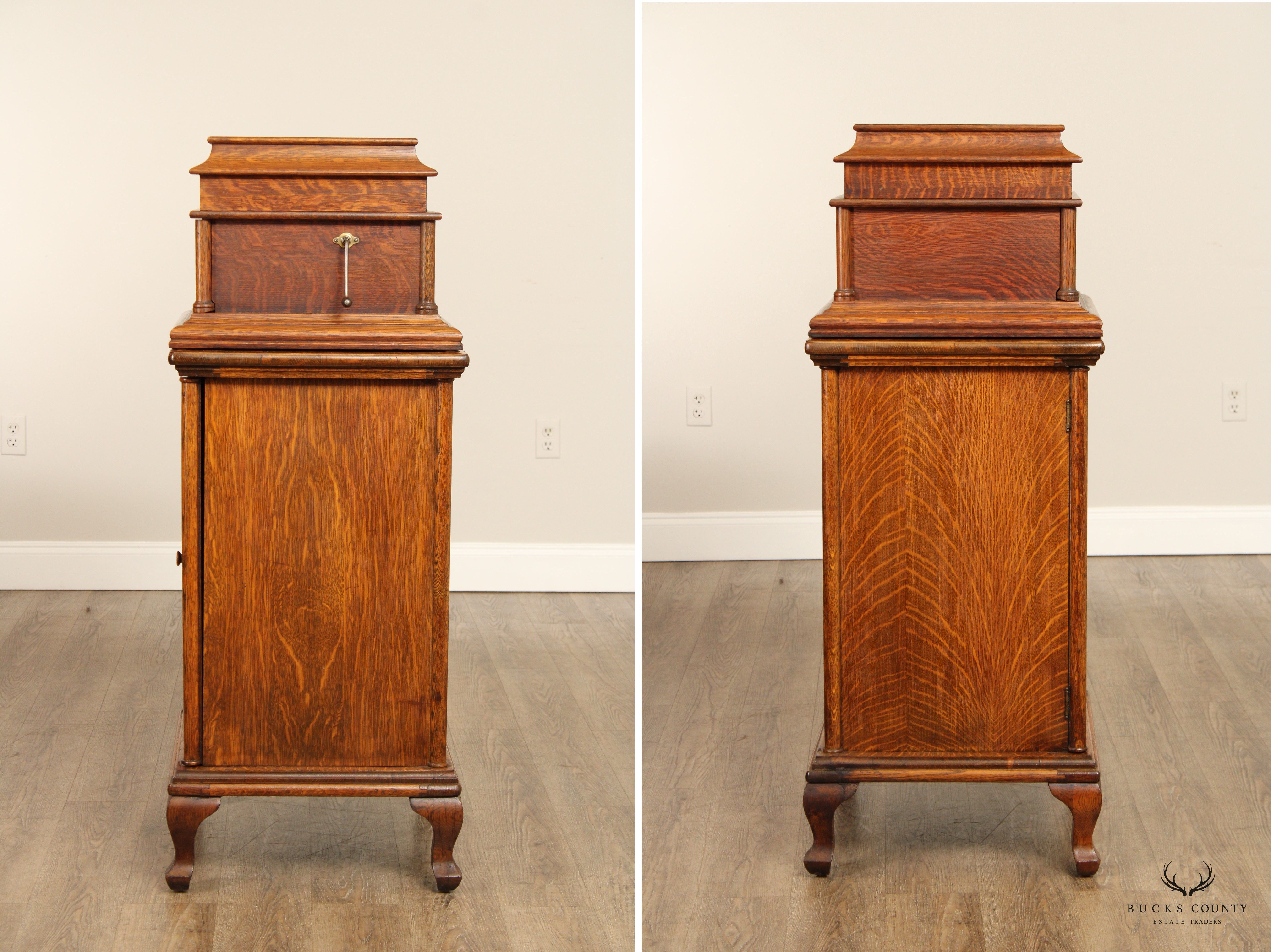 Columbia Grafonola Antique Oak Case Floor Phonograph Record Player