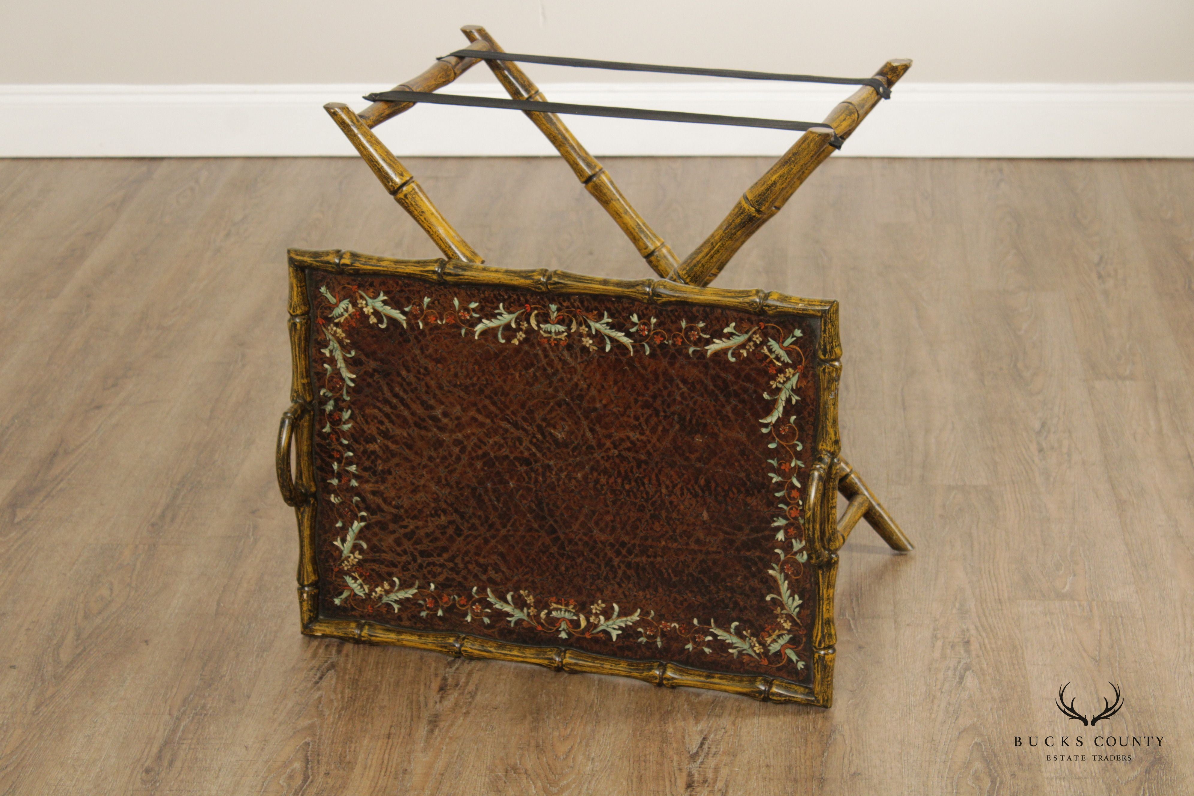 Chinoiserie Style Faux Bamboo Folding Tray Table