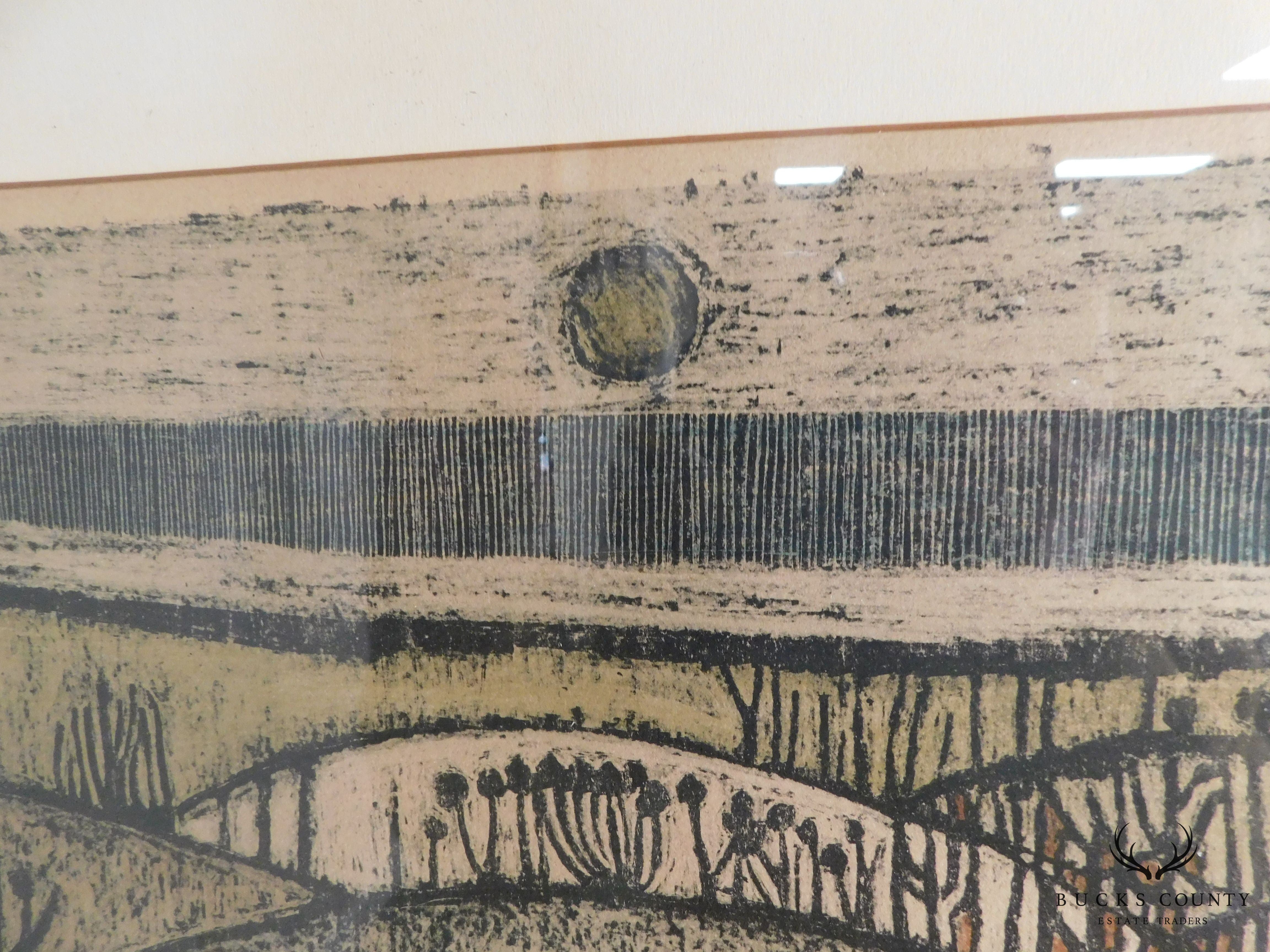 Mid Century Abstract Landscape Woodblock Print
