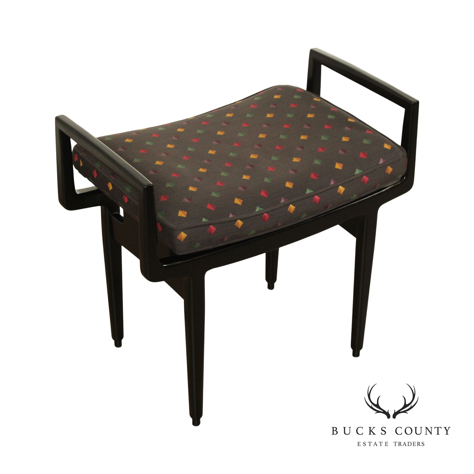 Baker Furniture Mid Century Modern Style Black Lacquered Foot Stool
