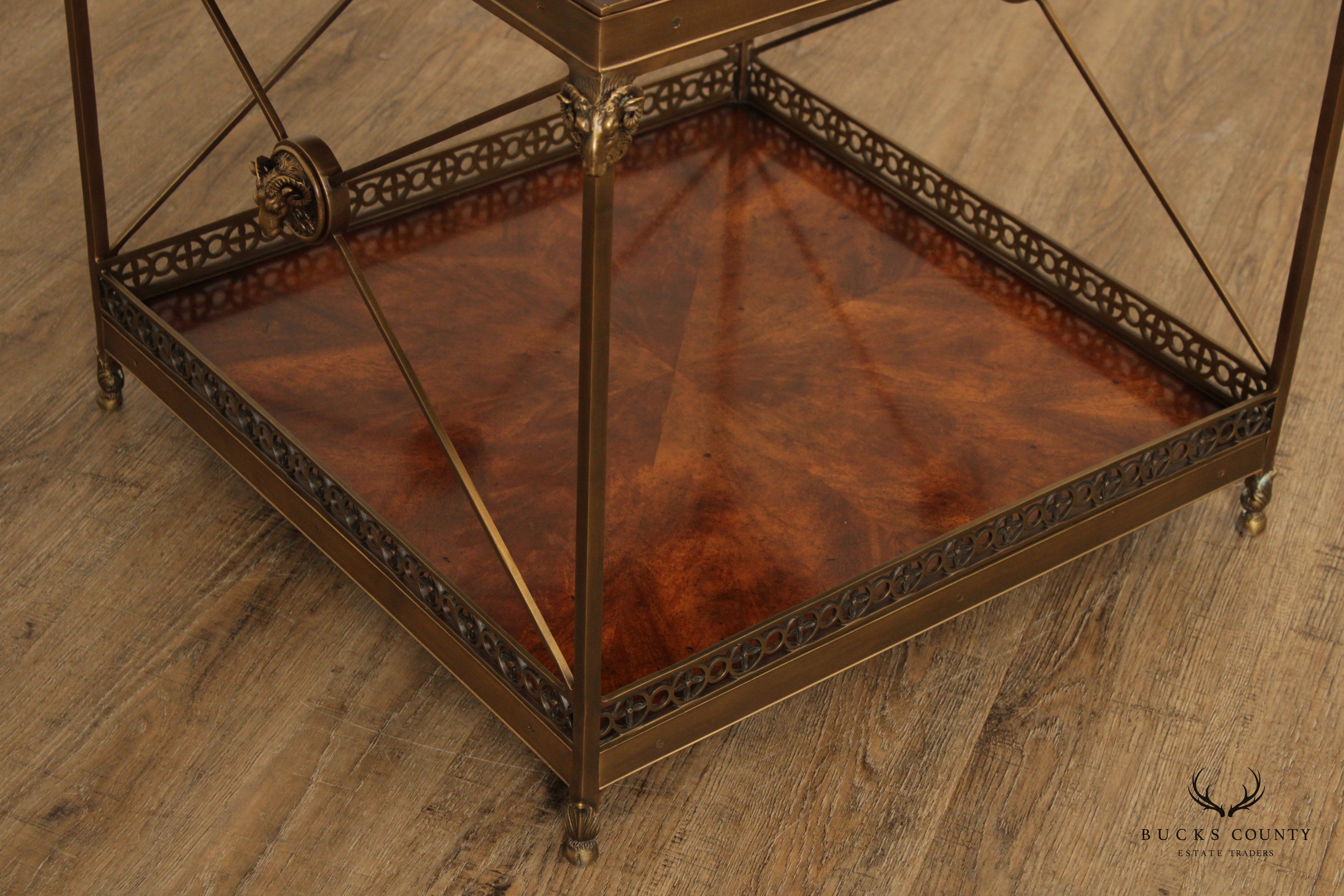 THEODORE ALEXANDER 'ALTHORP' REGENCY STYLE MAHOGANY AND BRASS TWO TIER SIDE TABLE
