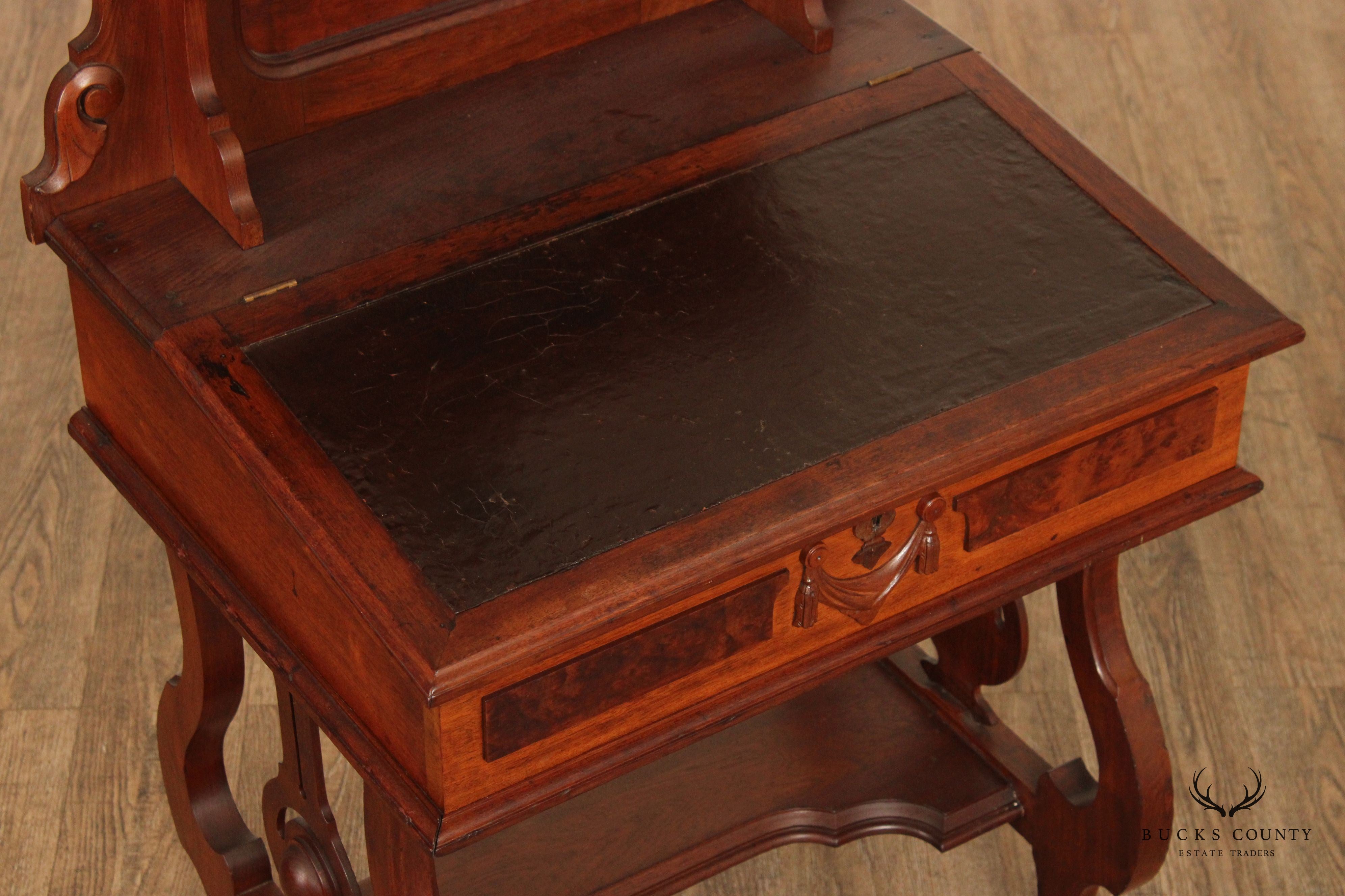 Antique Victorian Carved Walnut Secretary Desk
