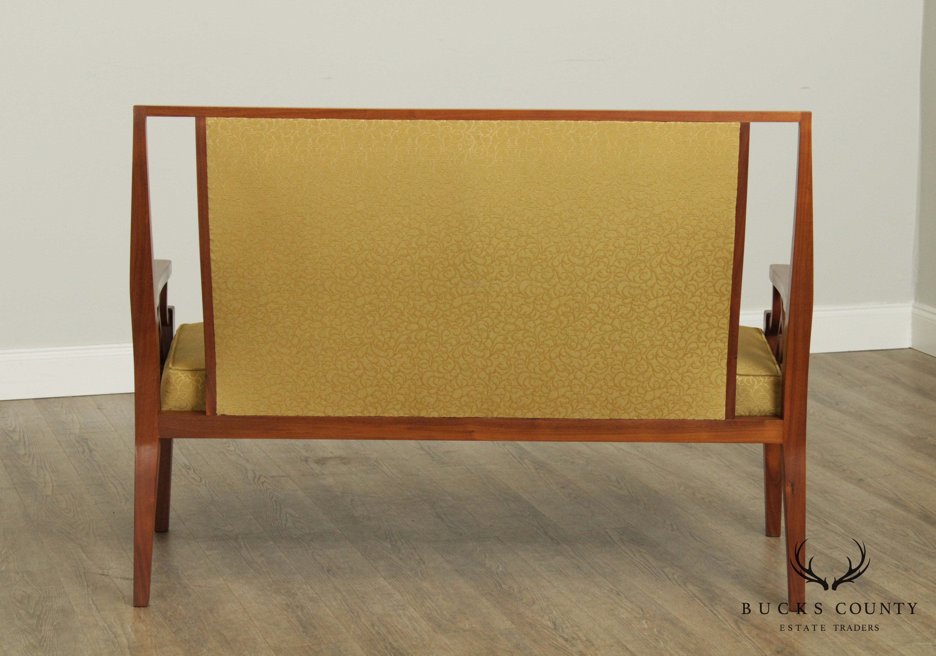 Mid Century Modern Custom Quality Pair Walnut Settees