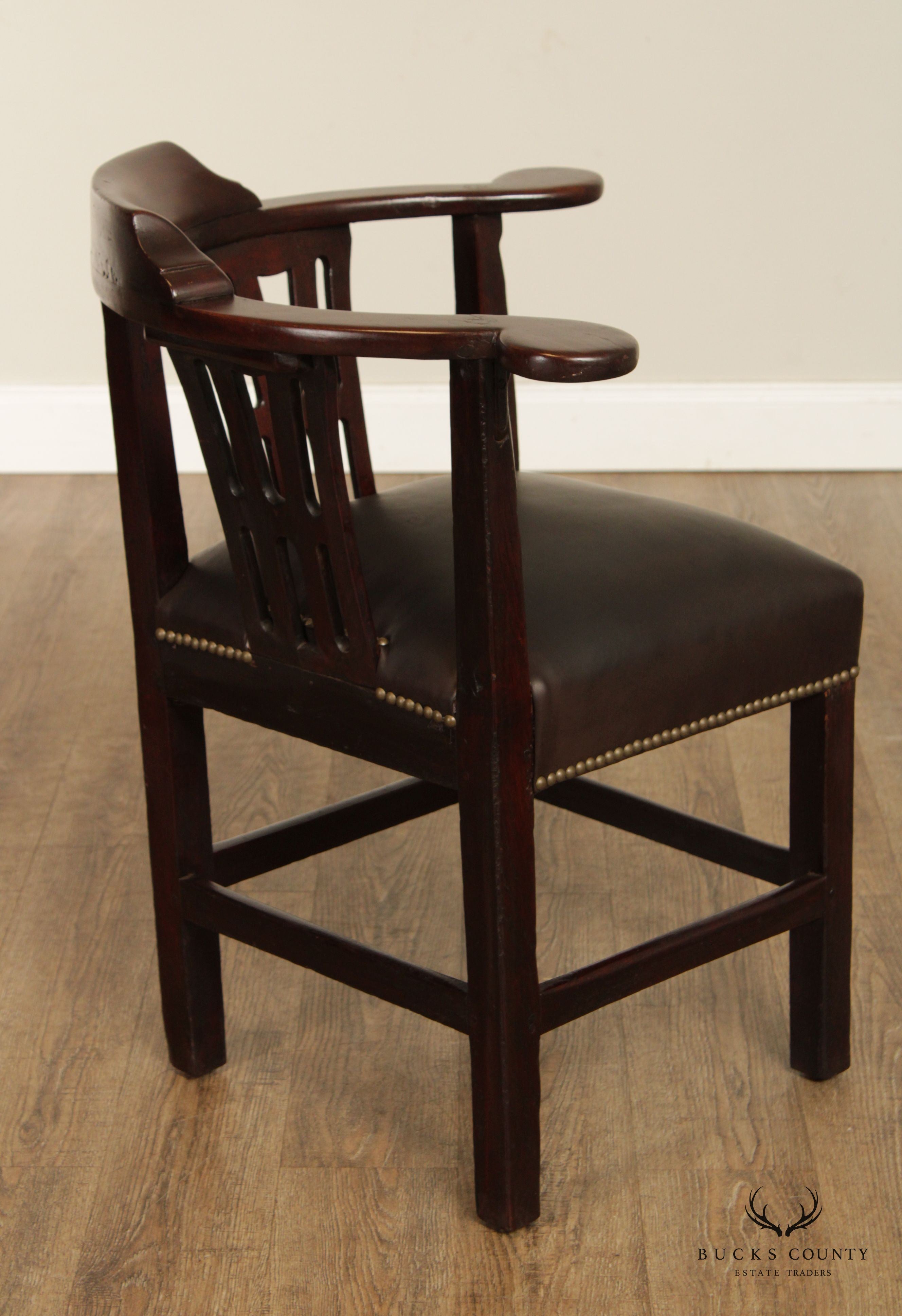 Antique 18th Century English Chippendale Style Pair of Mahogany and Leather Corner Chairs