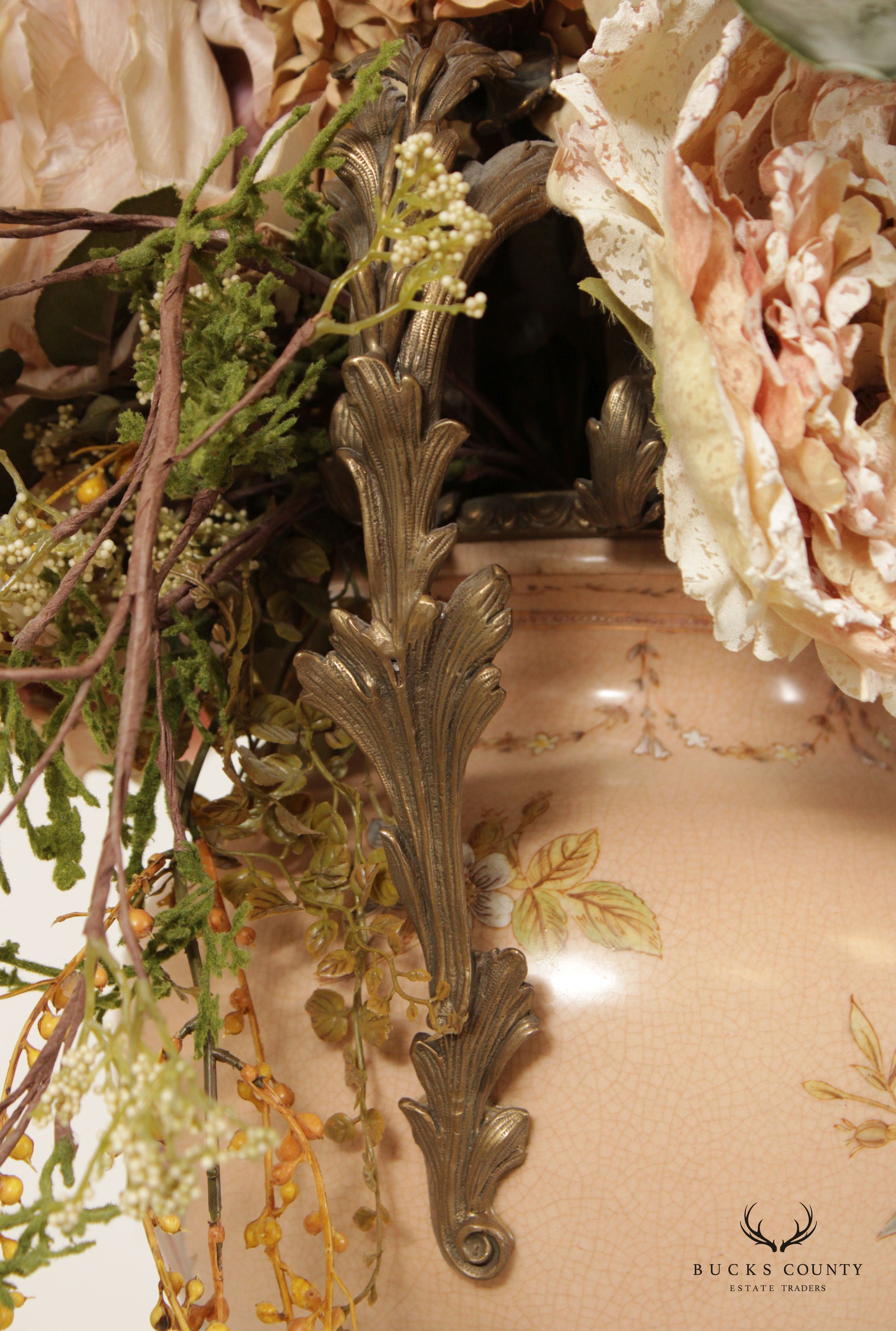 Mark Roberts Vintage Decorative Porcelain Vase with Silk Floral Arrangement