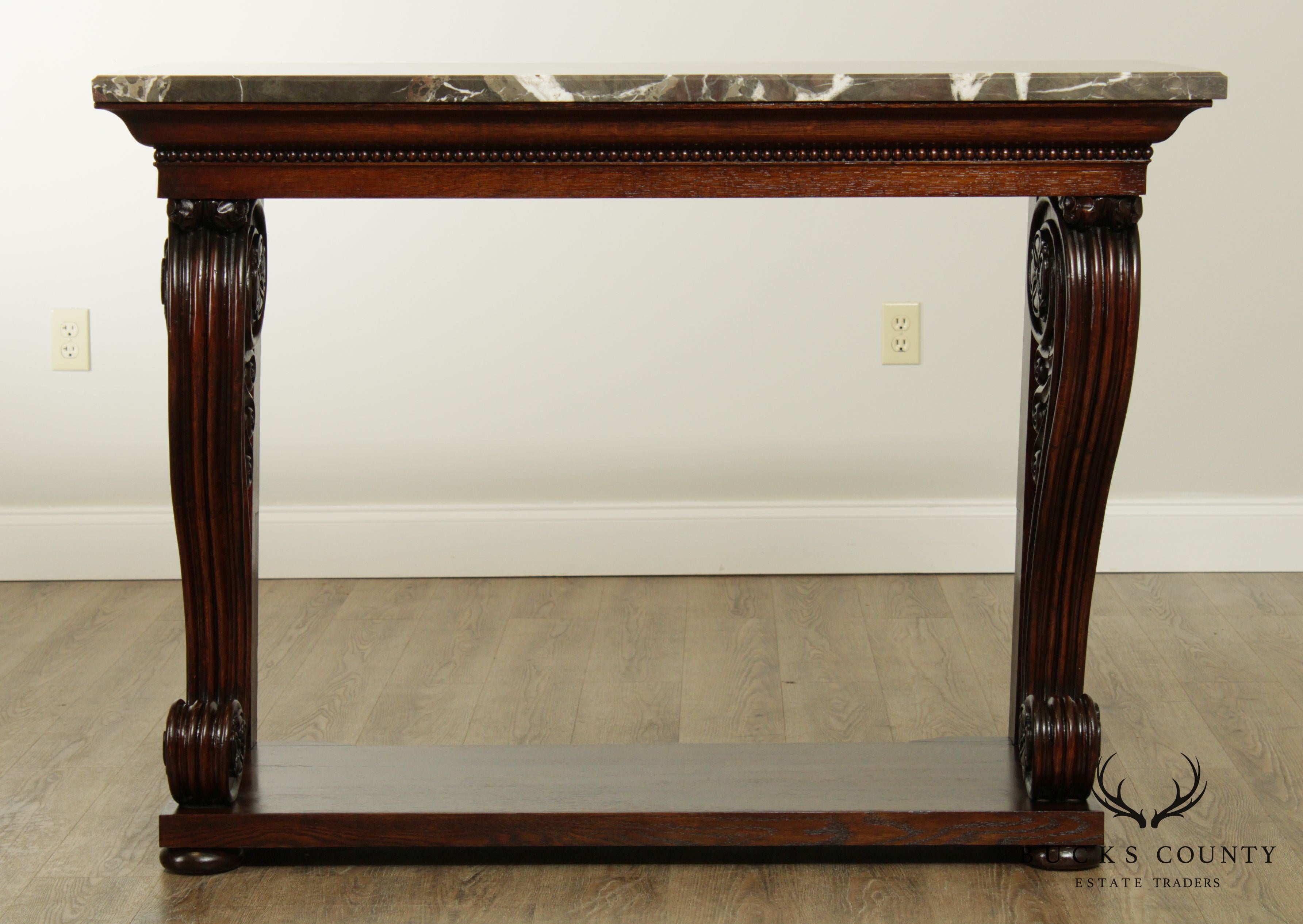 Antique French Empire Mahogany Marble Top Console Table