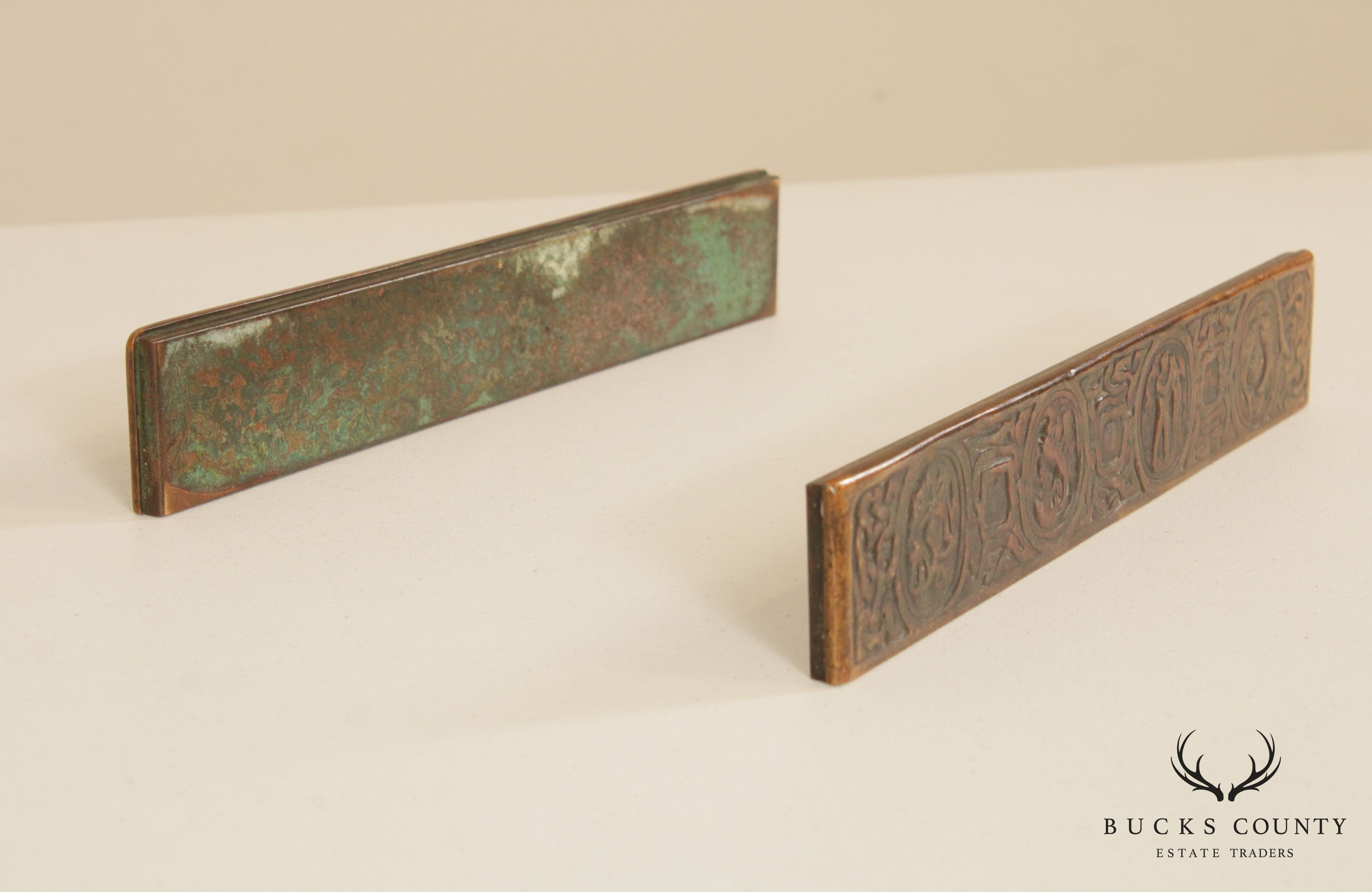 Tiffany Studios Bronze Zodiac Blotter Ends