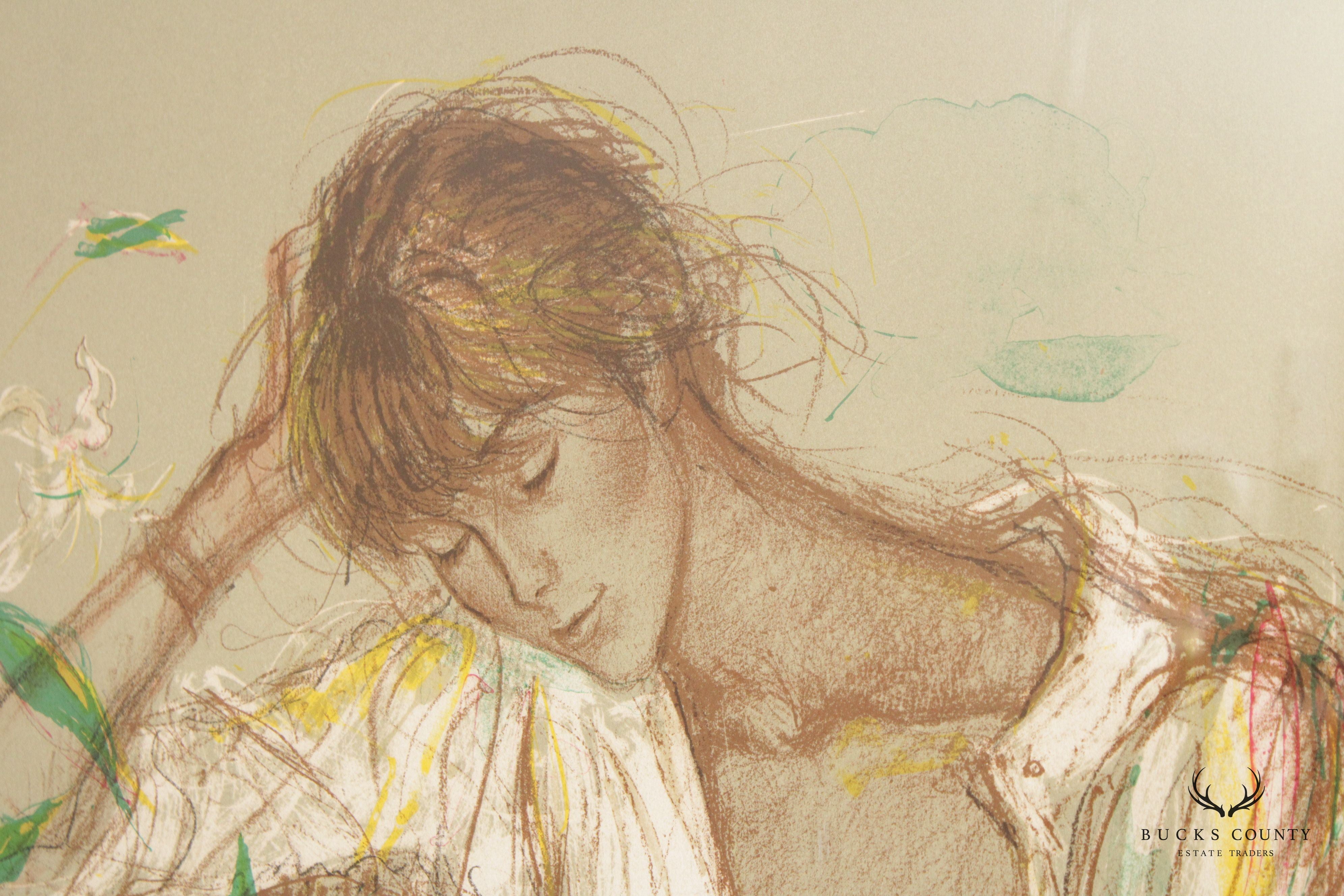 Jacques Pecnard 'Claudine' Lithograph, Custom Framed