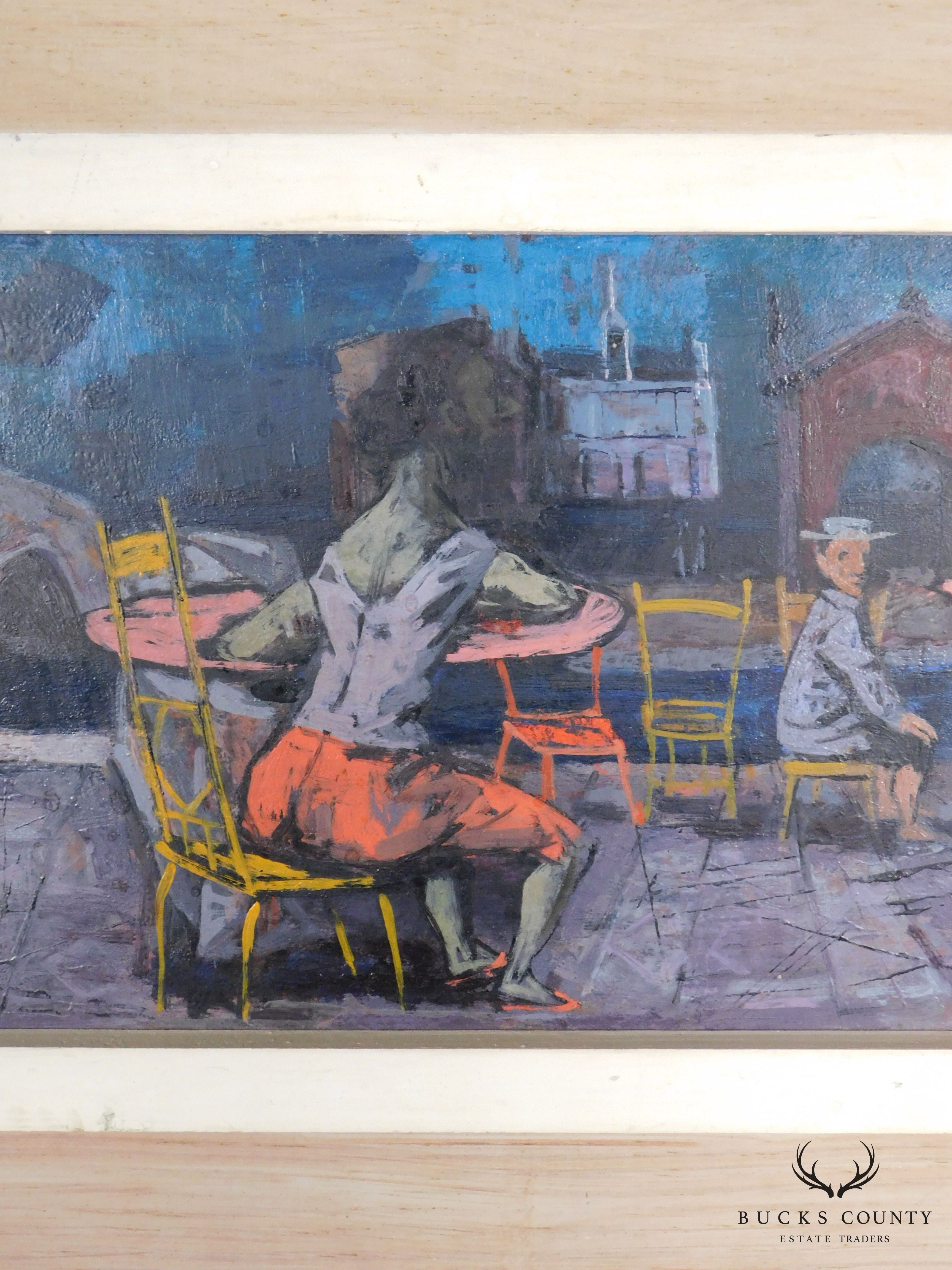 Louis Bosa (1905-1981) Untitled Signed Oil Painting Cafe Scene