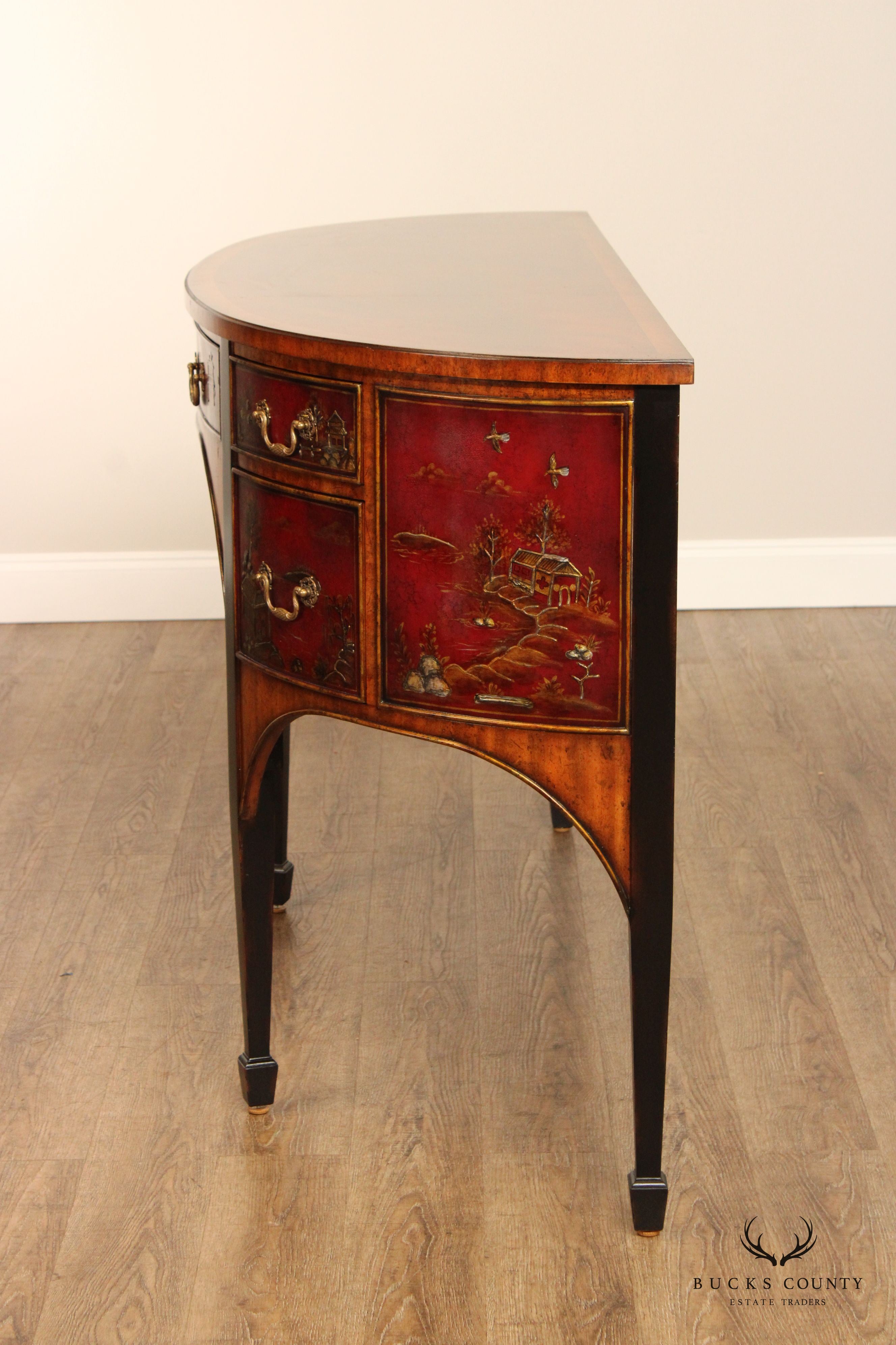 Maitland Smith Chinoiserie Decorated Demilune Sideboard