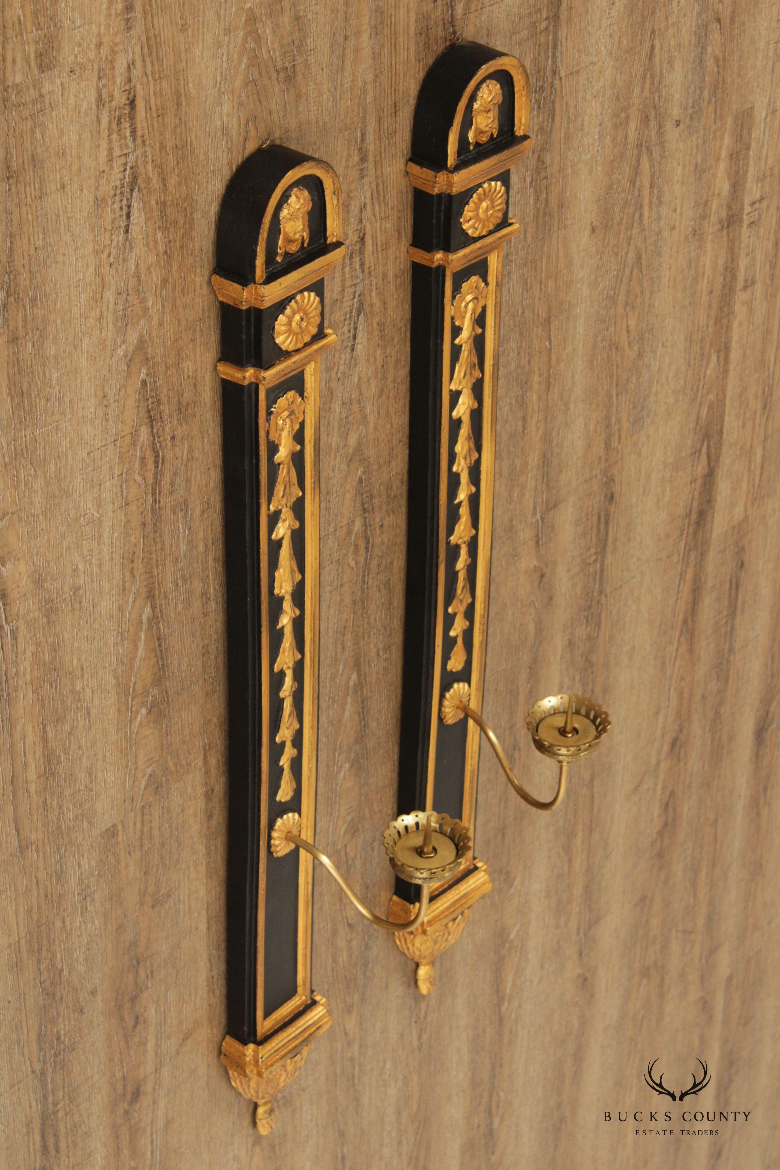 Egyptian Revival Style Pair of Partial Gilt Wall Sconces