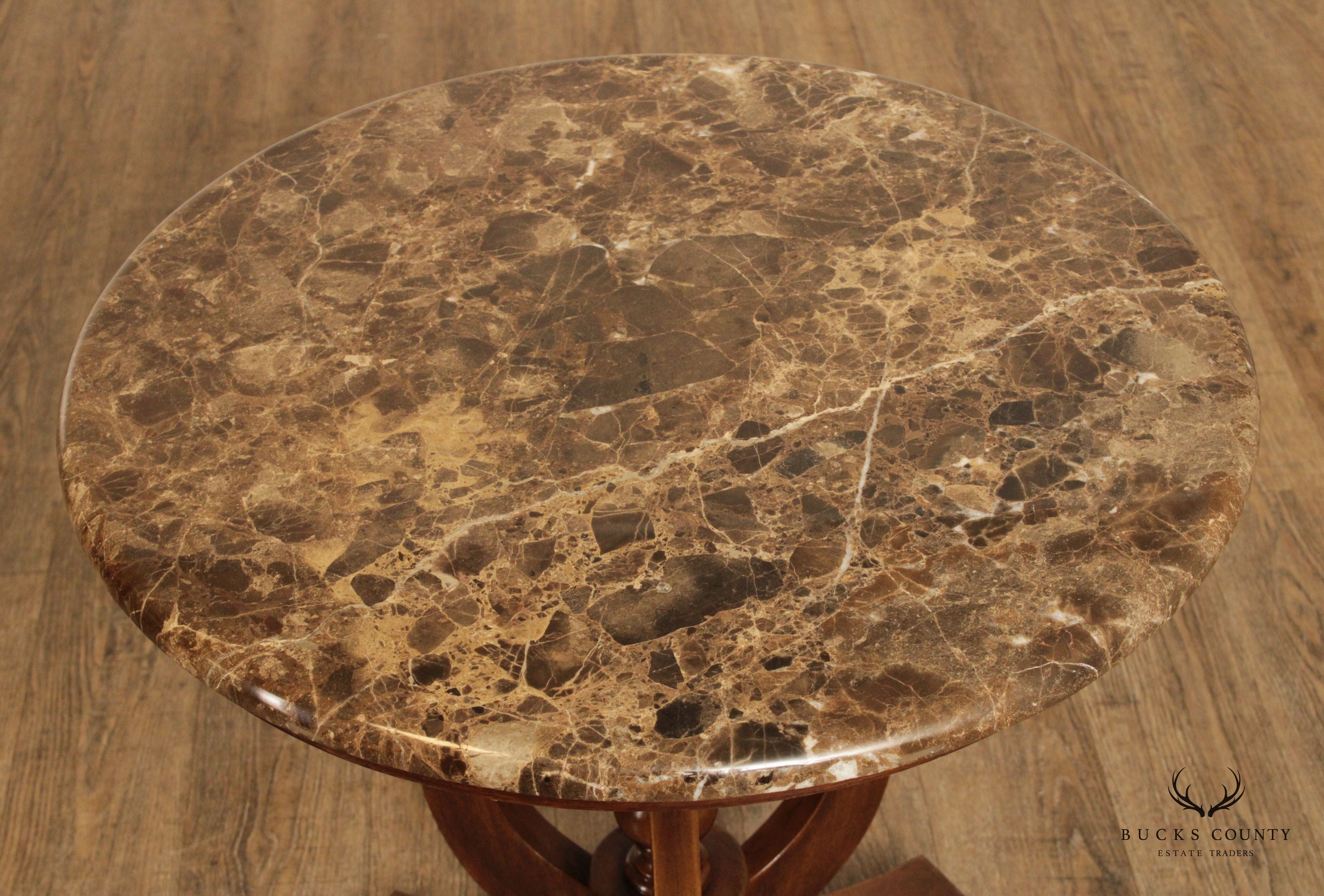 Drexel Heritage Empire Style Pair Round Marble Top Side Tables