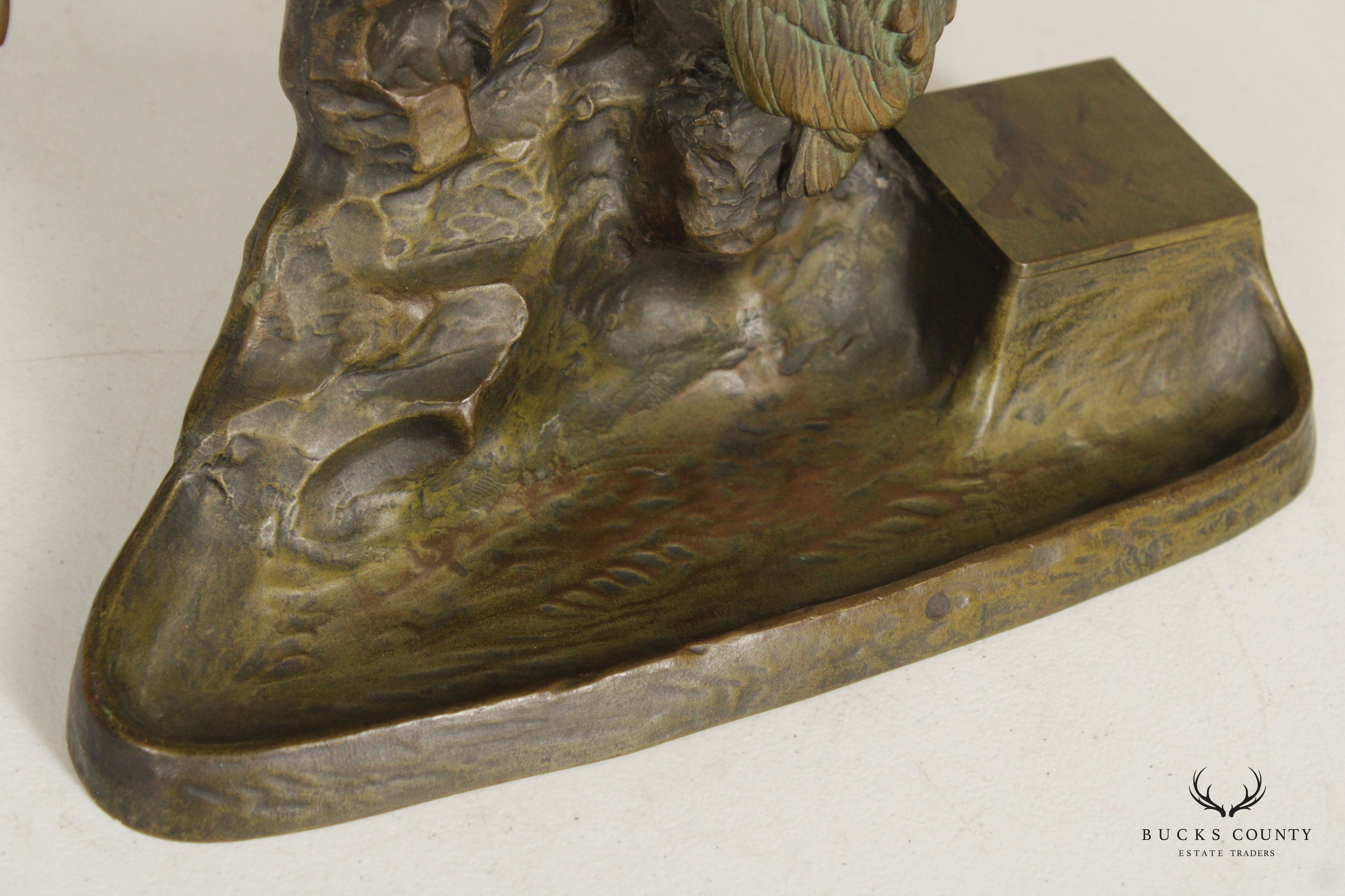 Antique Austrian Sculptural Condor Bronze Inkwell