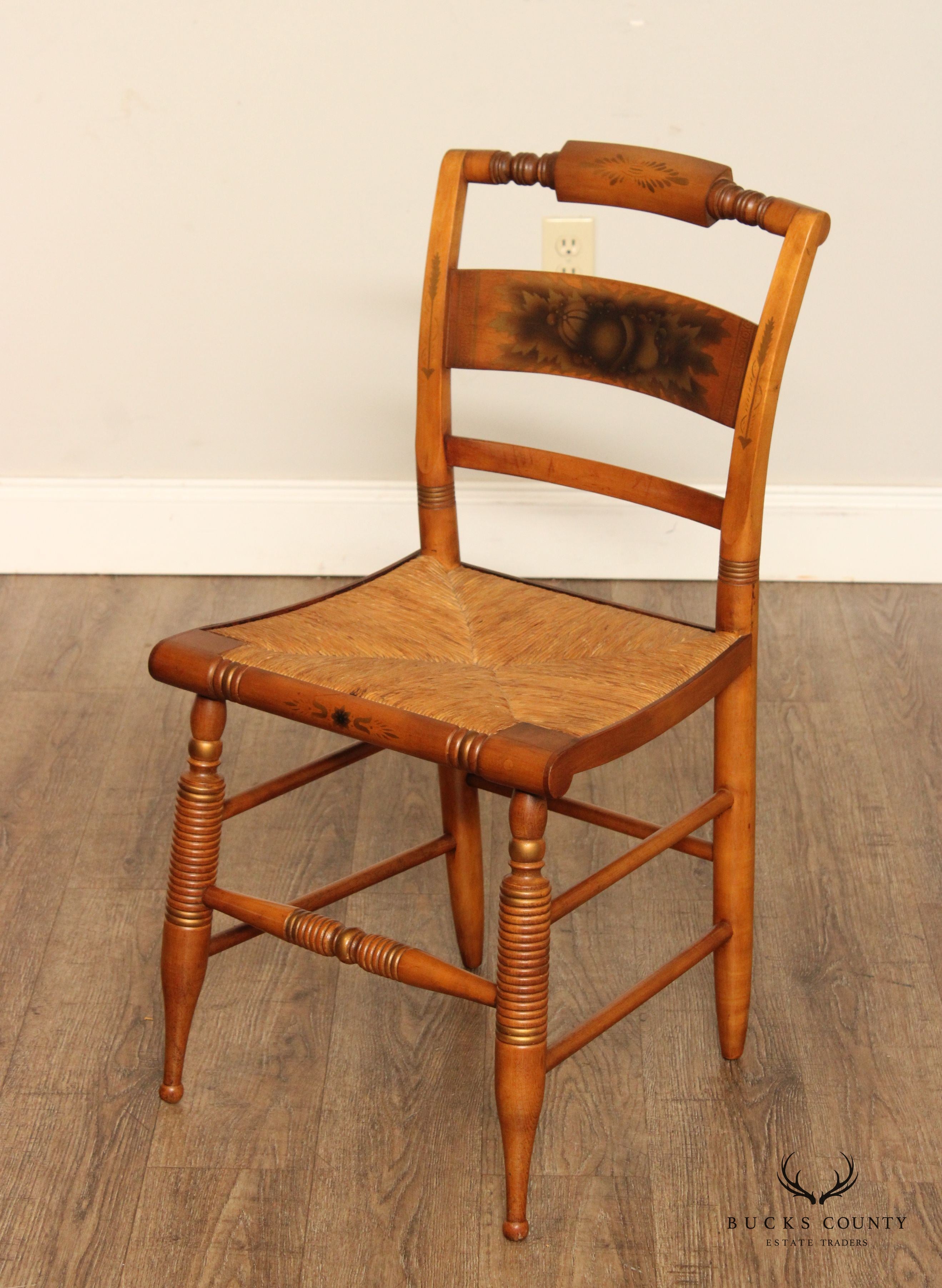 Hitchcock Vintage Set Eight Harvest Stencil Decorated Maple Dining Chairs
