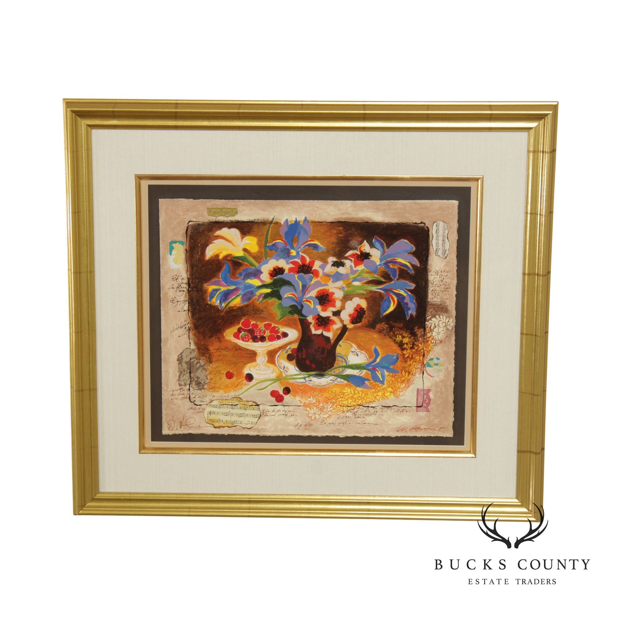 Tanya Wissotzky 'Blue Irises' Artist Proof Embellished Print