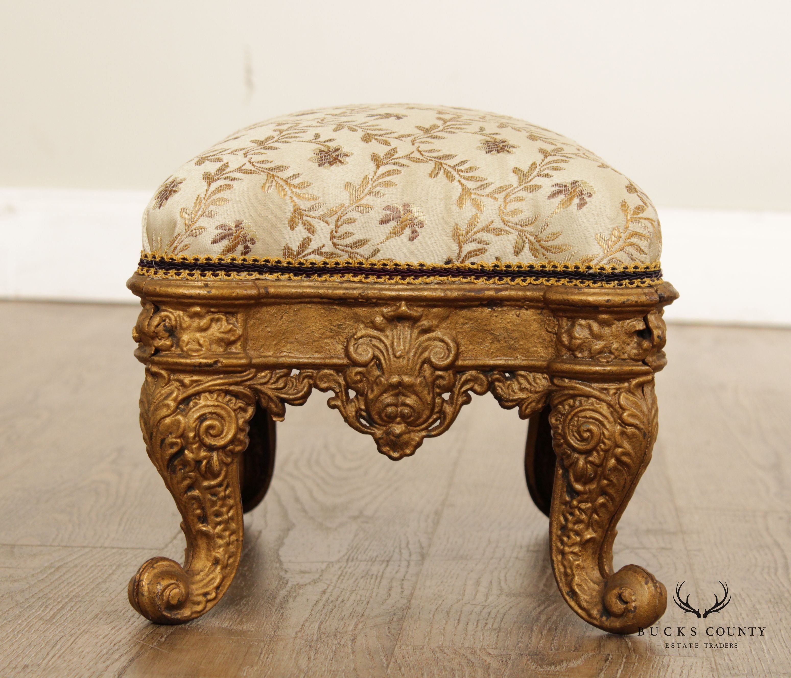 Antique Victorian Cast Iron Gilt Rococo Style Footstool