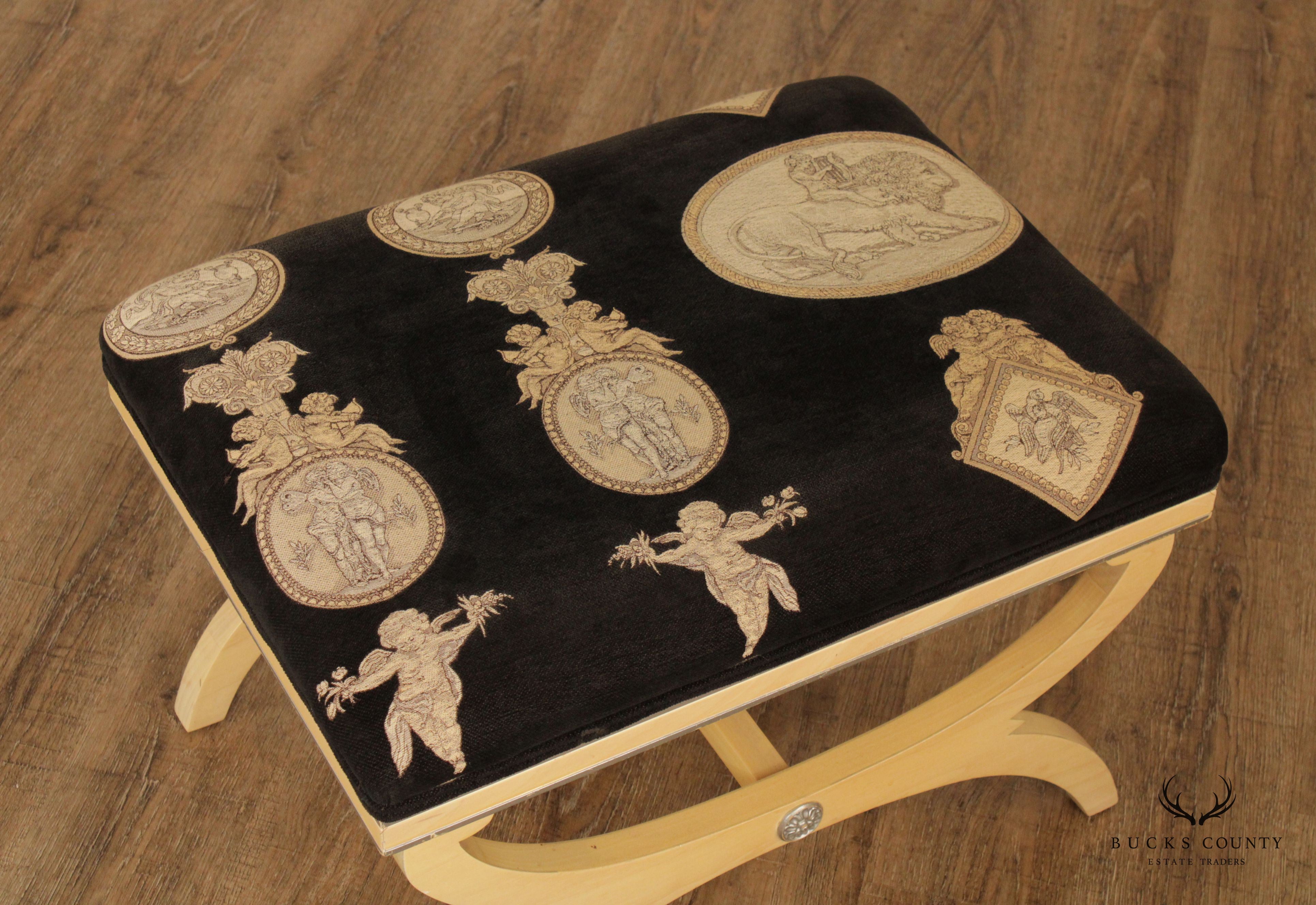 Vintage Classical Style Custom Upholstered Curule Stool