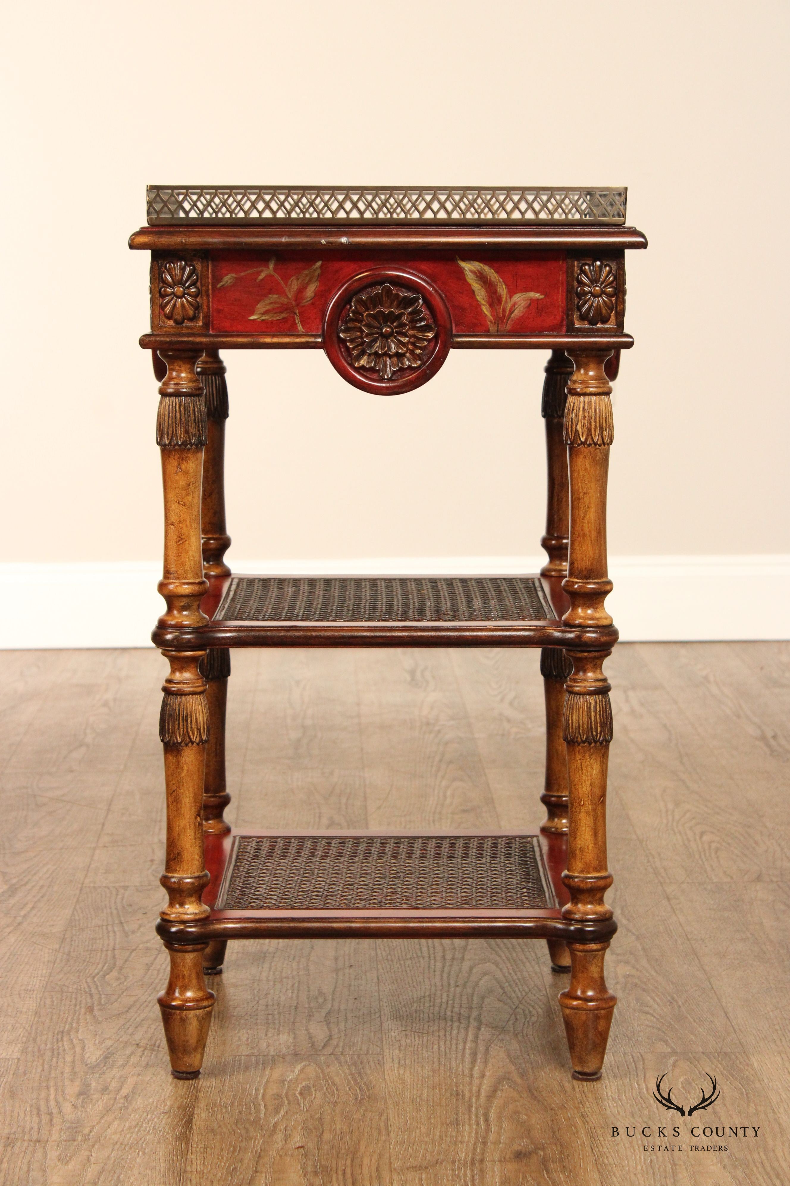 Chinoiserie Style Painted 3-Tier Side Table