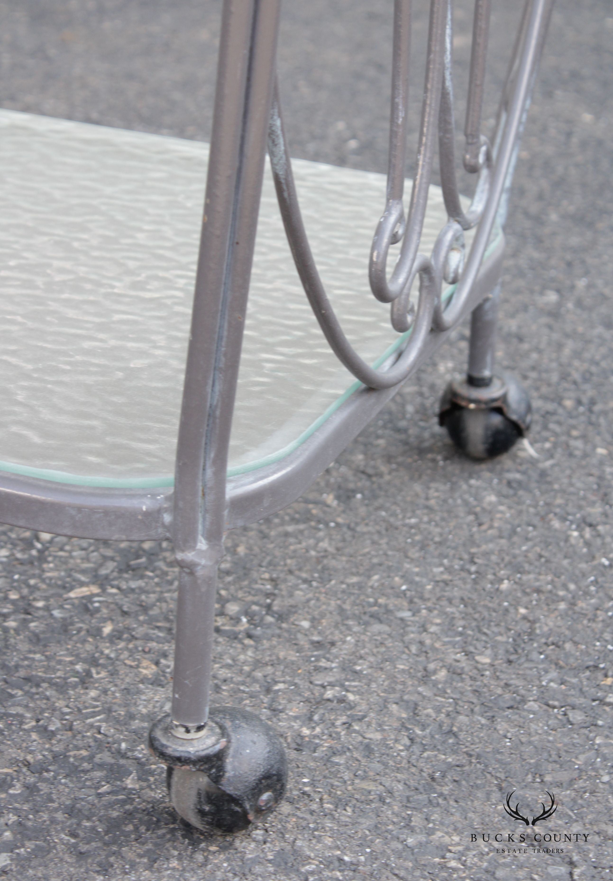 French Style Vintage Wrought Iron Scroll Two-Tier Outdoor Bar or Serving Cart