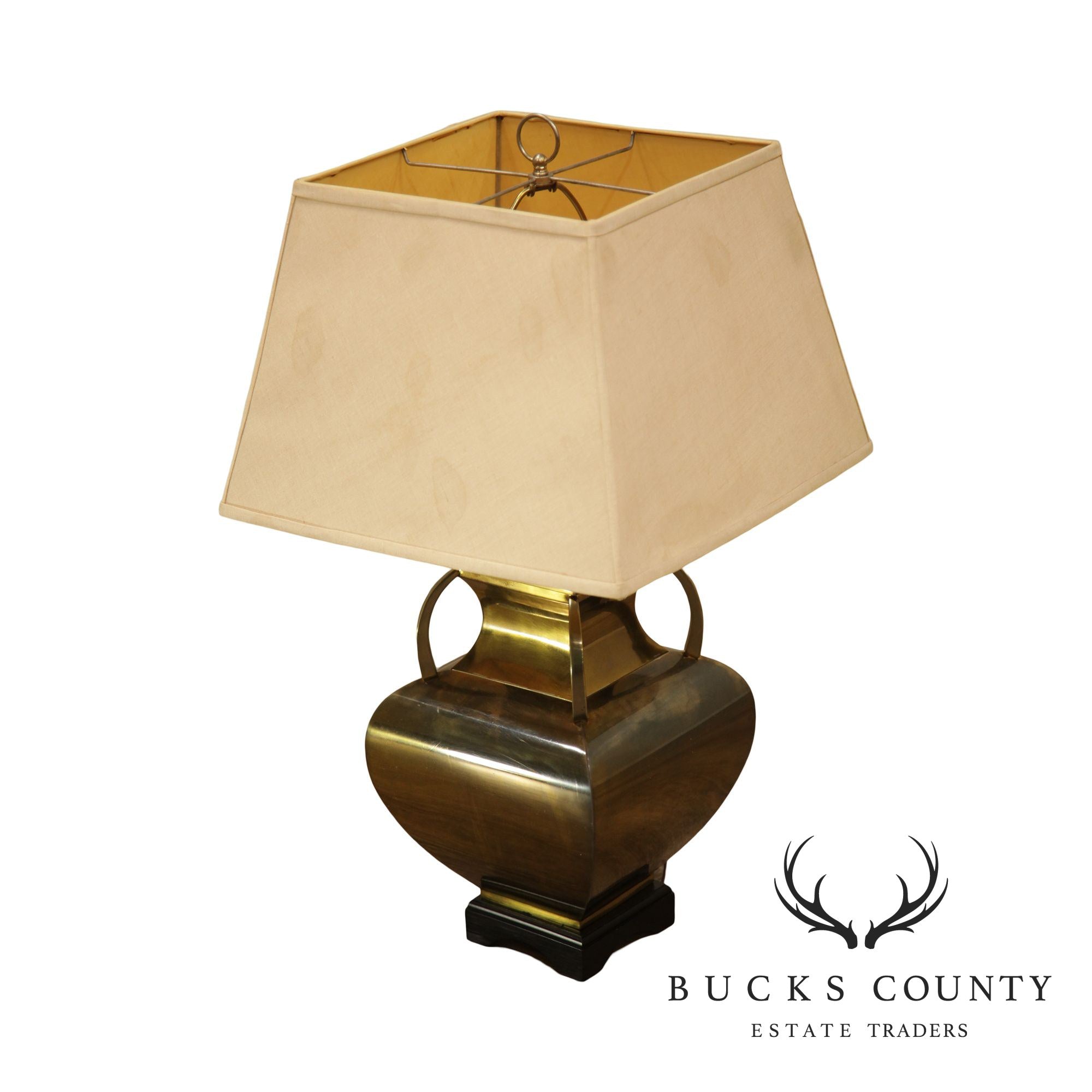 Brass Table Lamp with Shade, Square Urn Shape