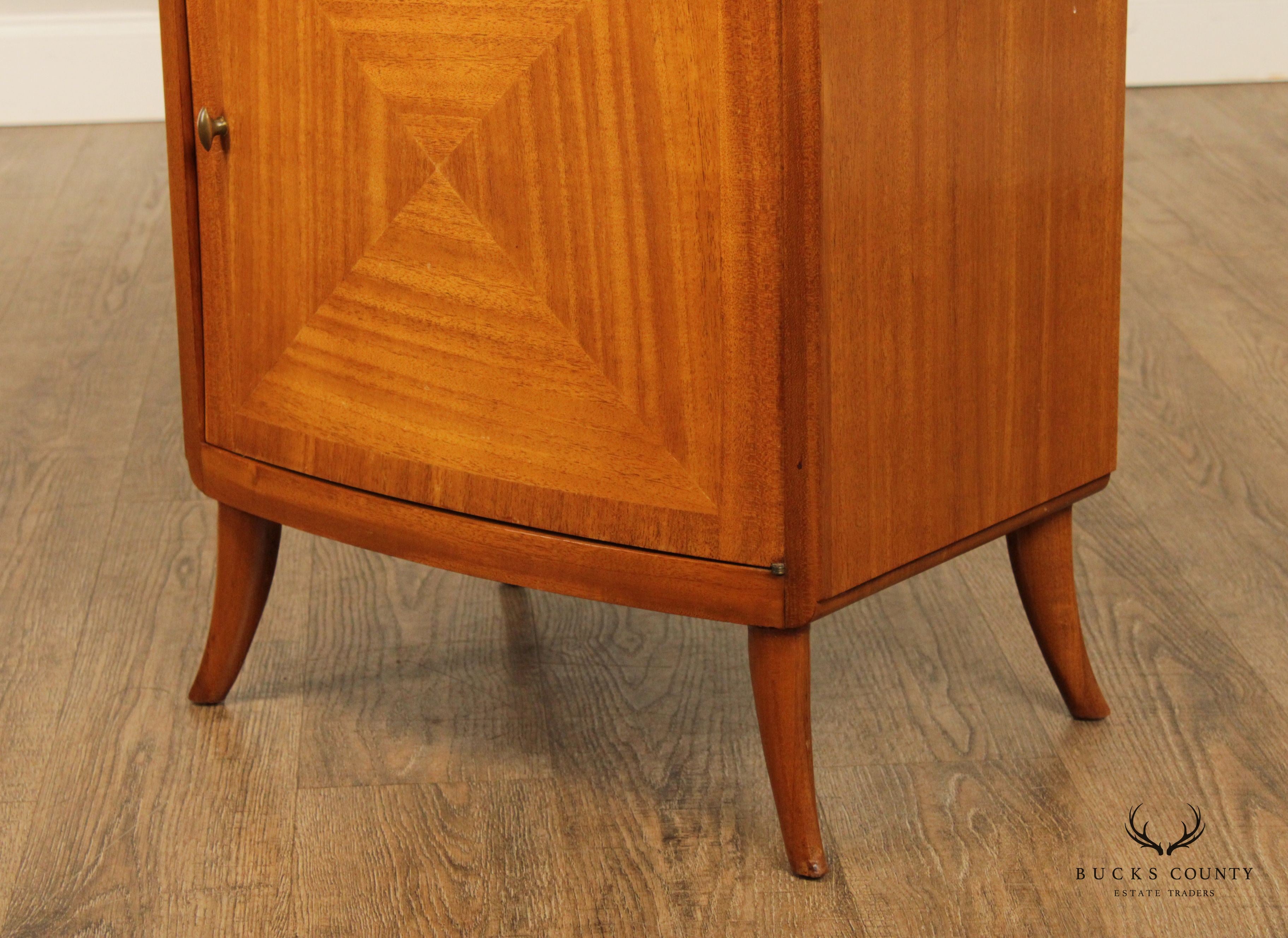 Mid Century Modern Parquetry Satinwood Nightstand Cabinet