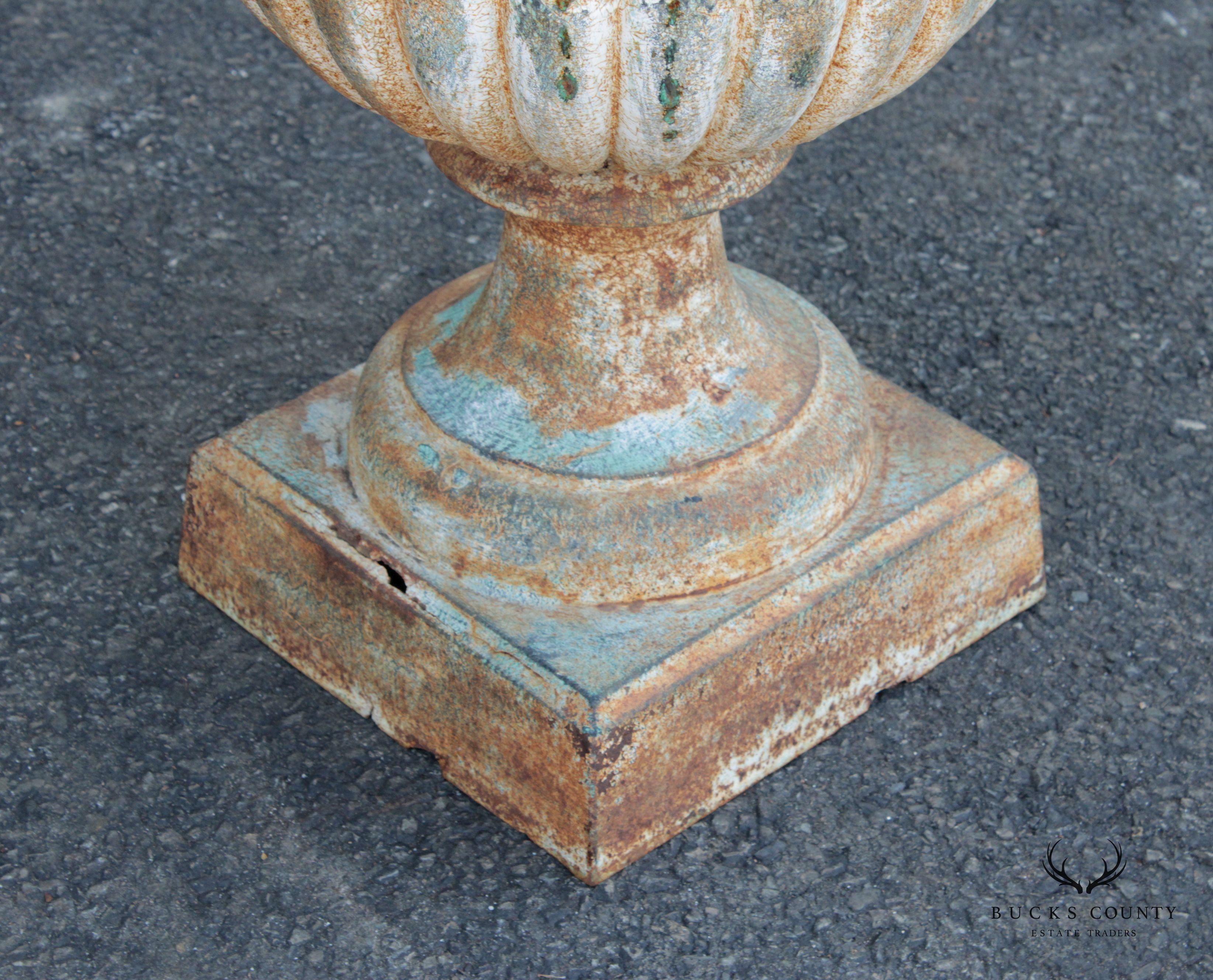French Style Large Verdigris Cast Iron Garden Urn Planter