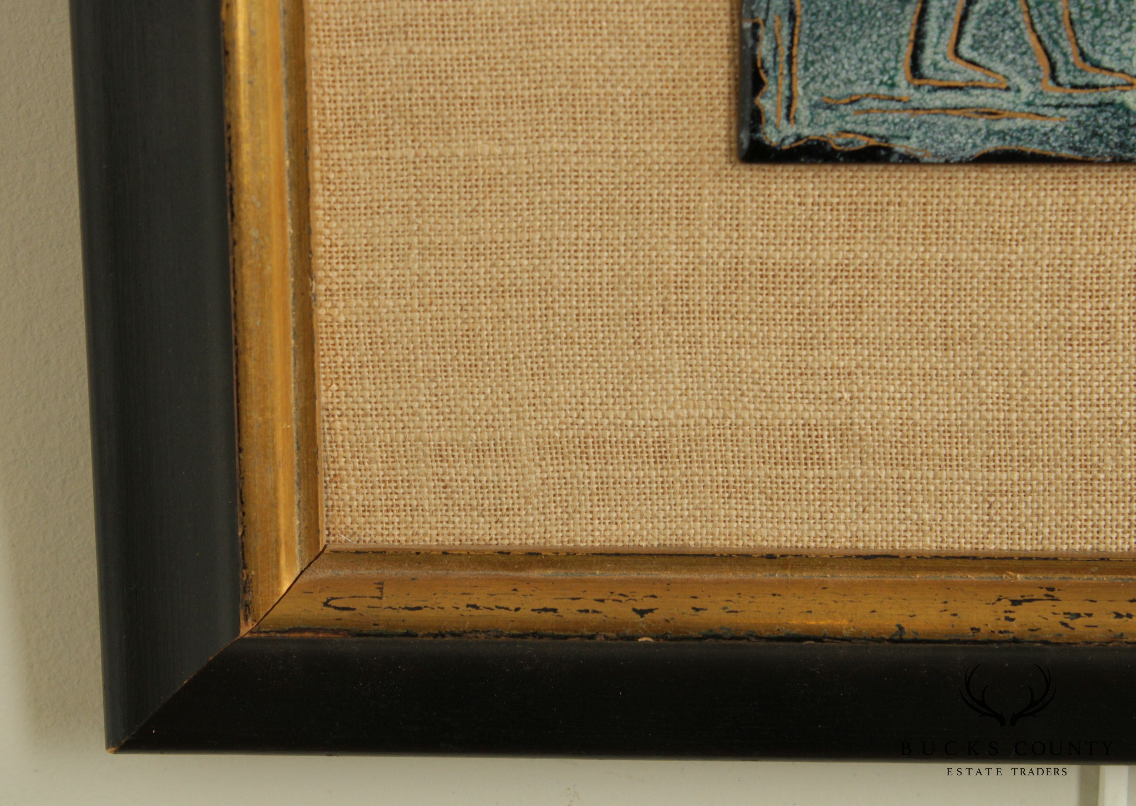 Evelyn Wentz "Ancient Tablet" Framed Enamel Copper Mid Century Modern Egyptian Painting